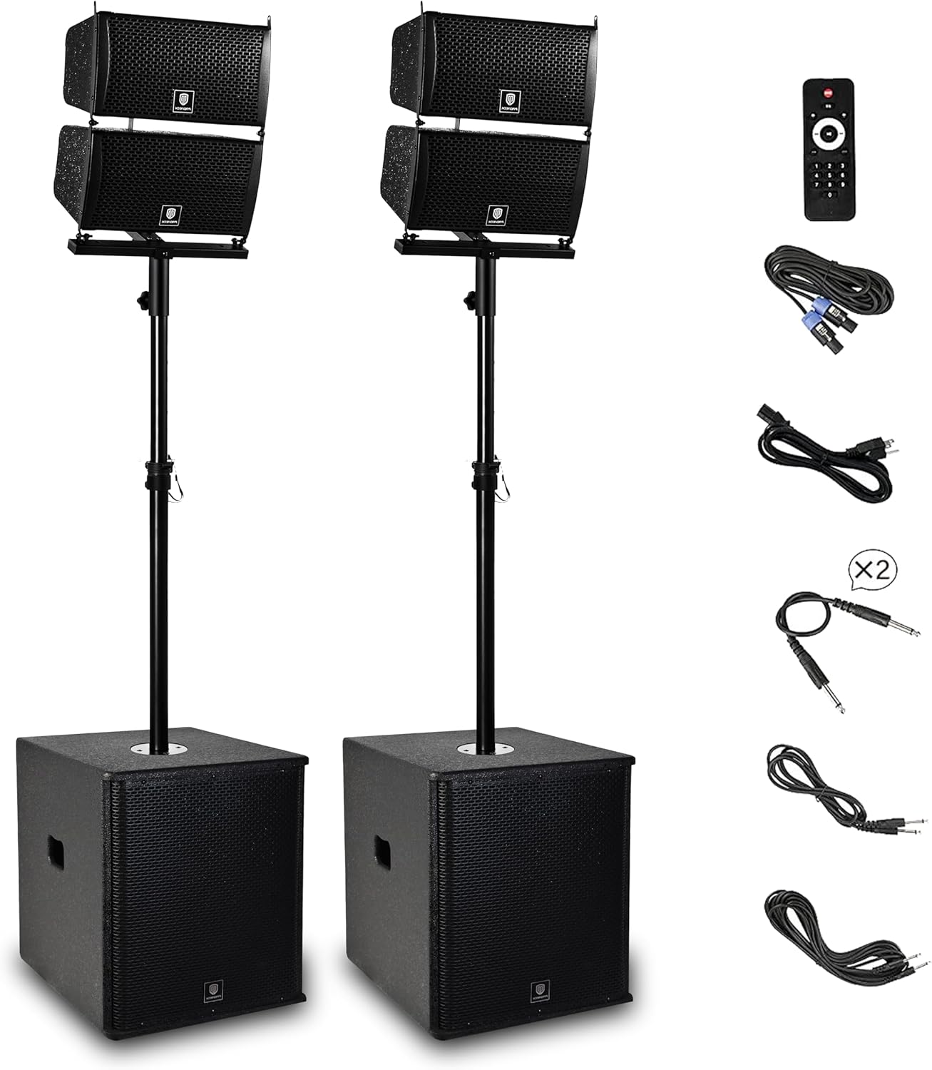 RECK 6000W P.M.P.O Stereo 15-inch Powered PA Speaker System DJ Combo Set, 4 Line Array Speakers and Two 15 inch Subwoofers with Bluetooth/USB/SD Card/Remote Control for Party DJ Wedding Meeting