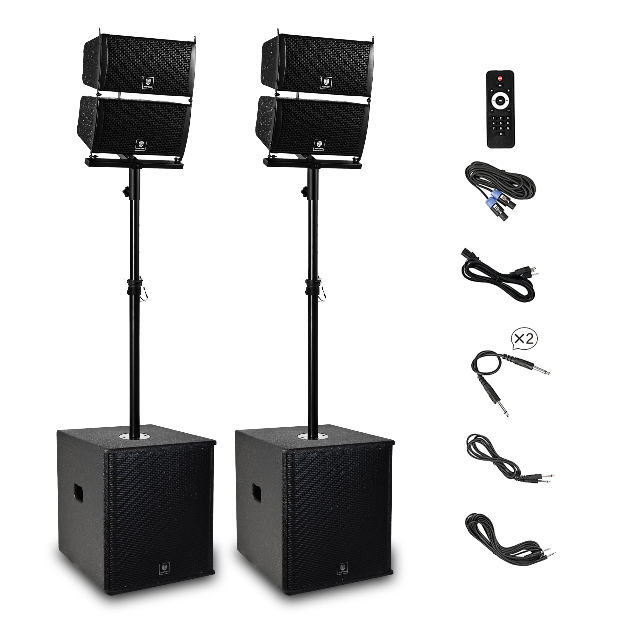 RECK 6000W P.M.P.O Stereo 15-inch Powered PA Speaker System DJ Combo Set, 4 Line Array Speakers and Two 15 inch Subwoofers with Bluetooth/USB/SD Card/Remote Control for Party DJ Wedding Meeting
