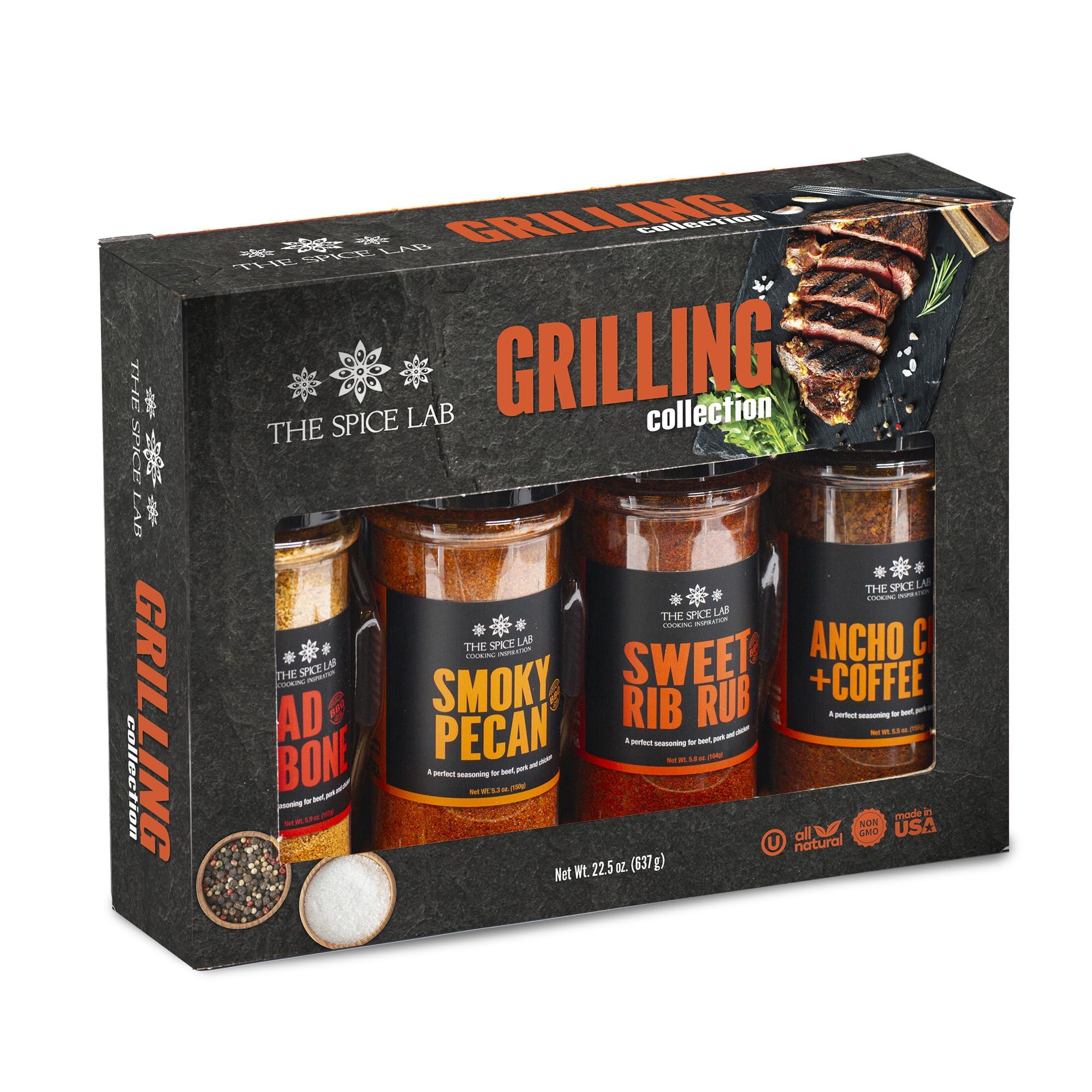 The Spice Lab BBQ Grilling Seasoning Collection Spice Set - Ultimate Barbecue Seasoning Gift Set - Grilling Gifts or Men or All Around Cooking for Barbecues and Smoking - Made in the USA