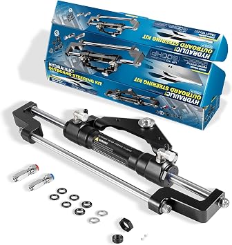 Camoo HC5345-3 Hydraulic Steering Cylinder Front Mount Helm Replace for Seastar 300HP Outboard Steering Cylinder HC5345-3, Max Pressure 10.3MPa/1500PSI with Two-Way Lock Valve and ORB Fittings