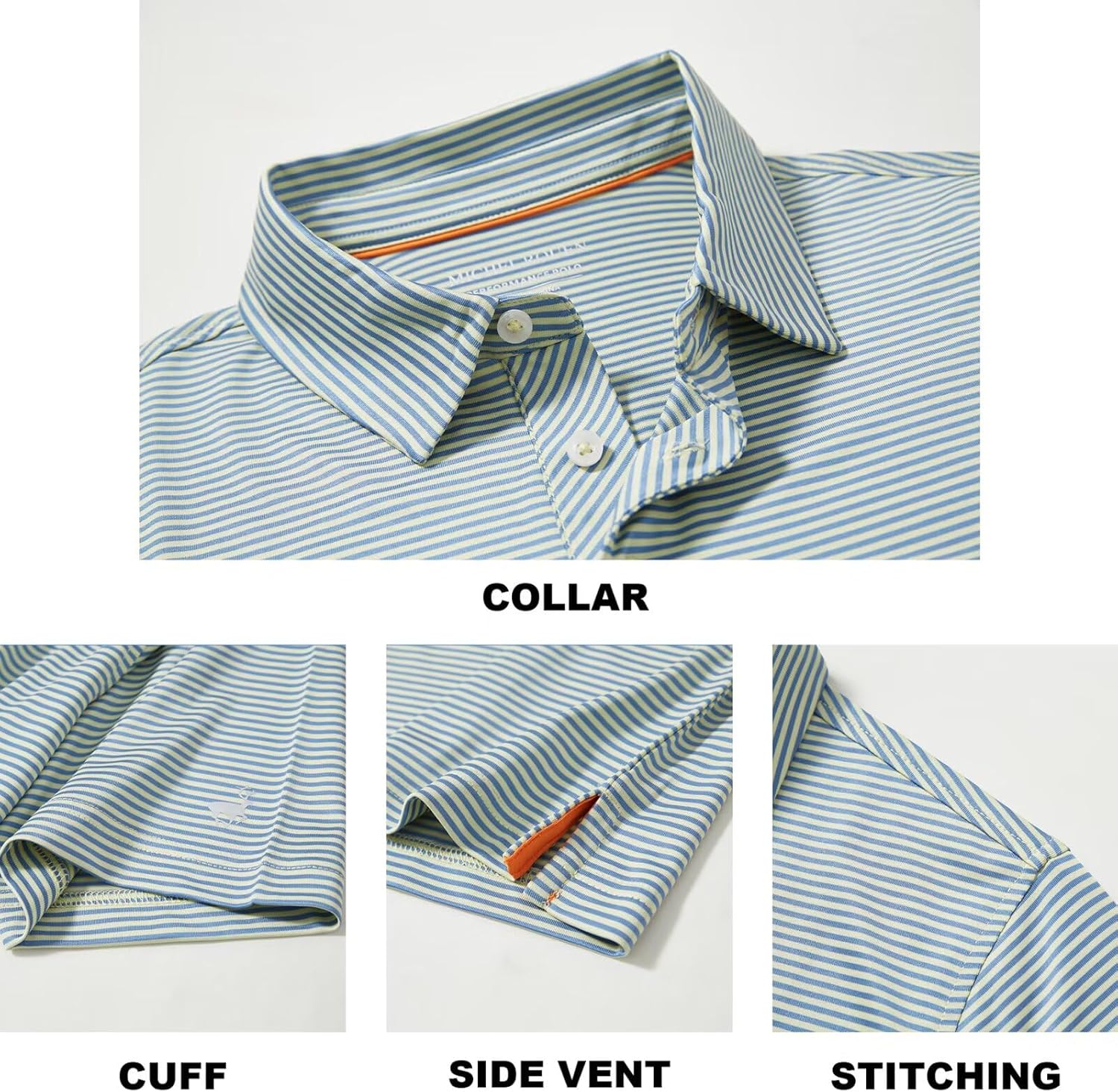 Mens Golf Shirt Moisture Wicking Dry Fit Performance Sport Short Sleeve Striped Golf Polo Shirts for Men - Image 4