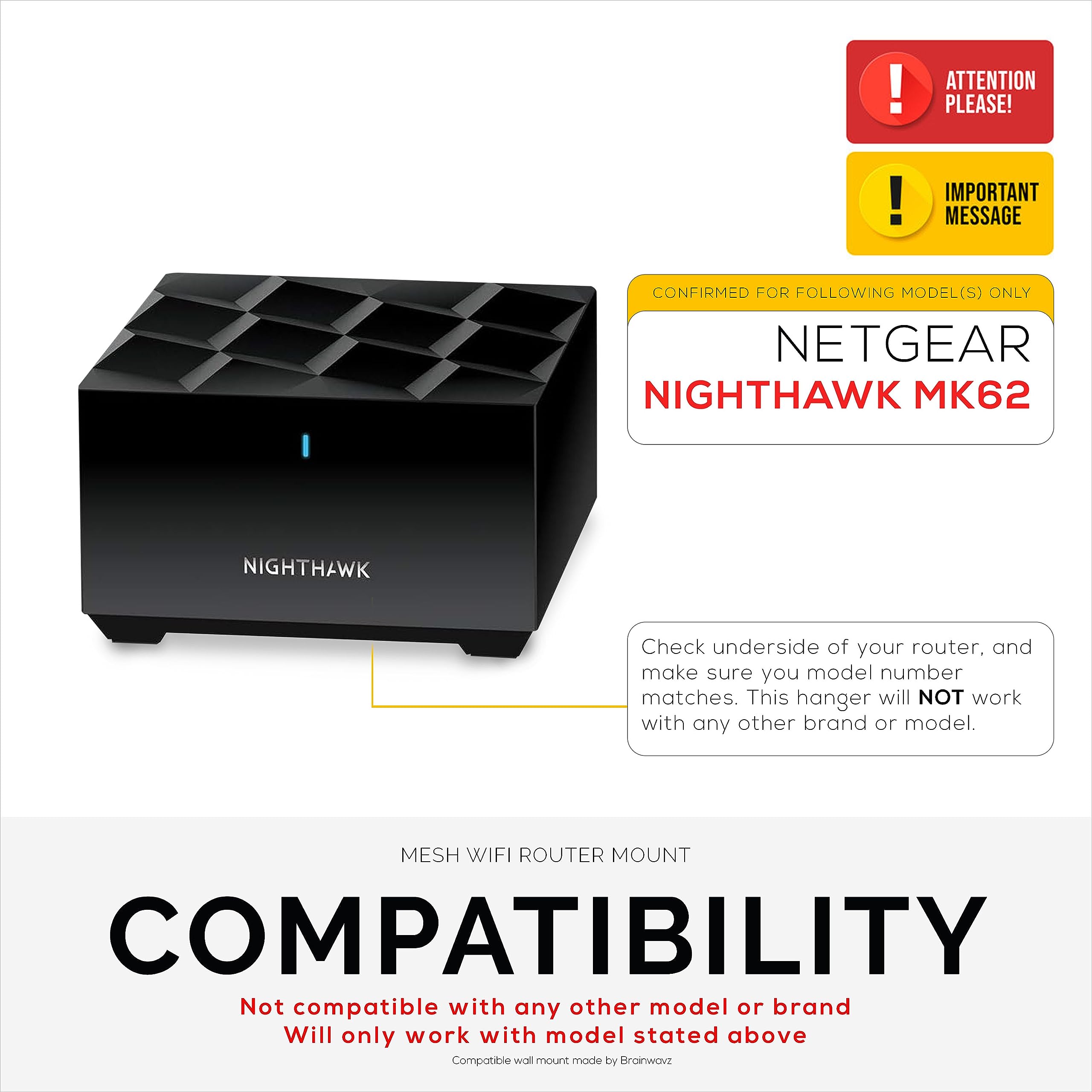 Screwless Wall Mount for Netgear Nighthawk MK62 Router, Strong VHB Adhesive, Easy to Install Holder, Reduce Interference & Increase Range, Stick On & Screw-in Mounting by Brainwavz