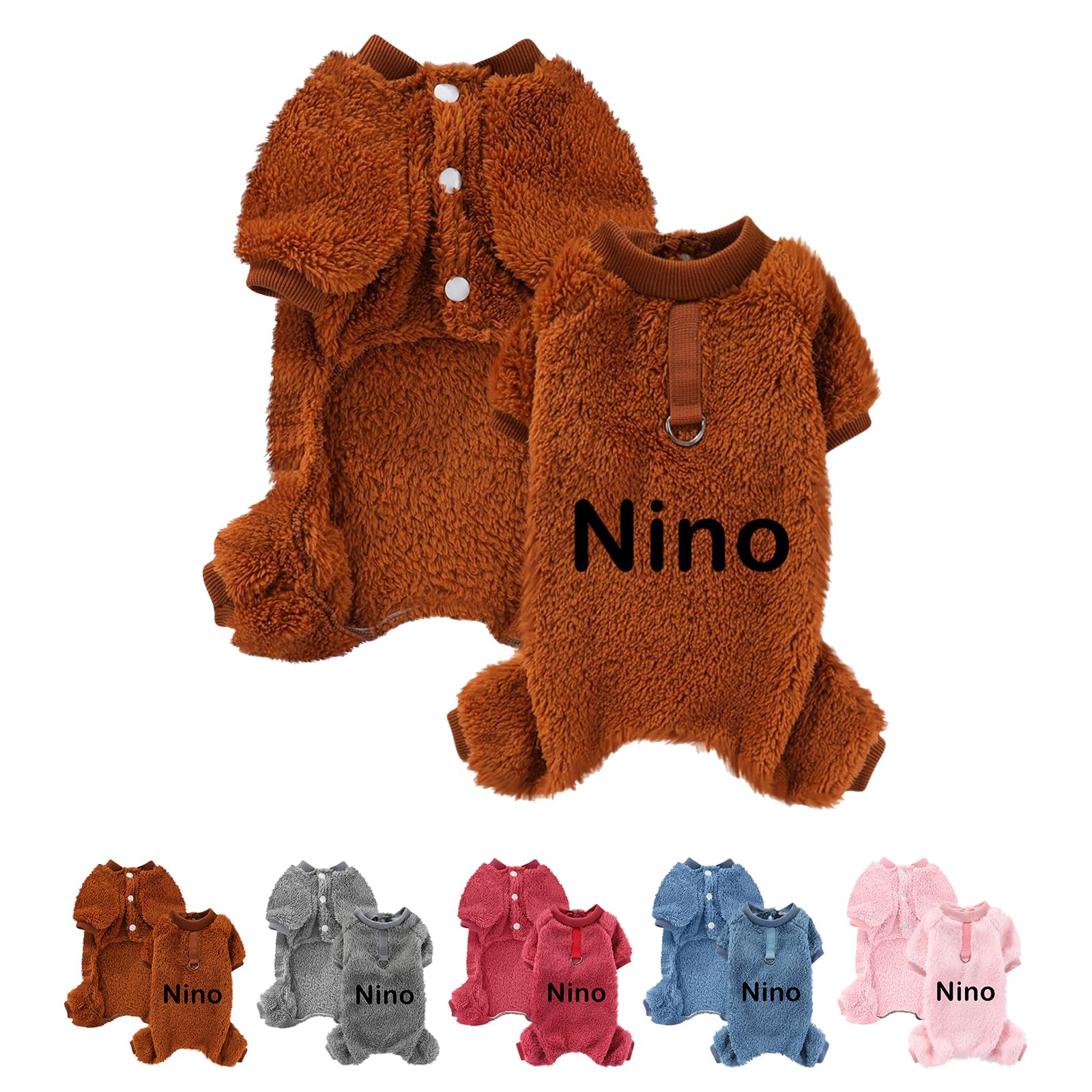 Personalised Four-Legged Plush Dog Jumpers with Customized Text, Warm Winter Dog Fleece, Suitable for Puppies, Small and Medium-Sized Dogs Coffee XL