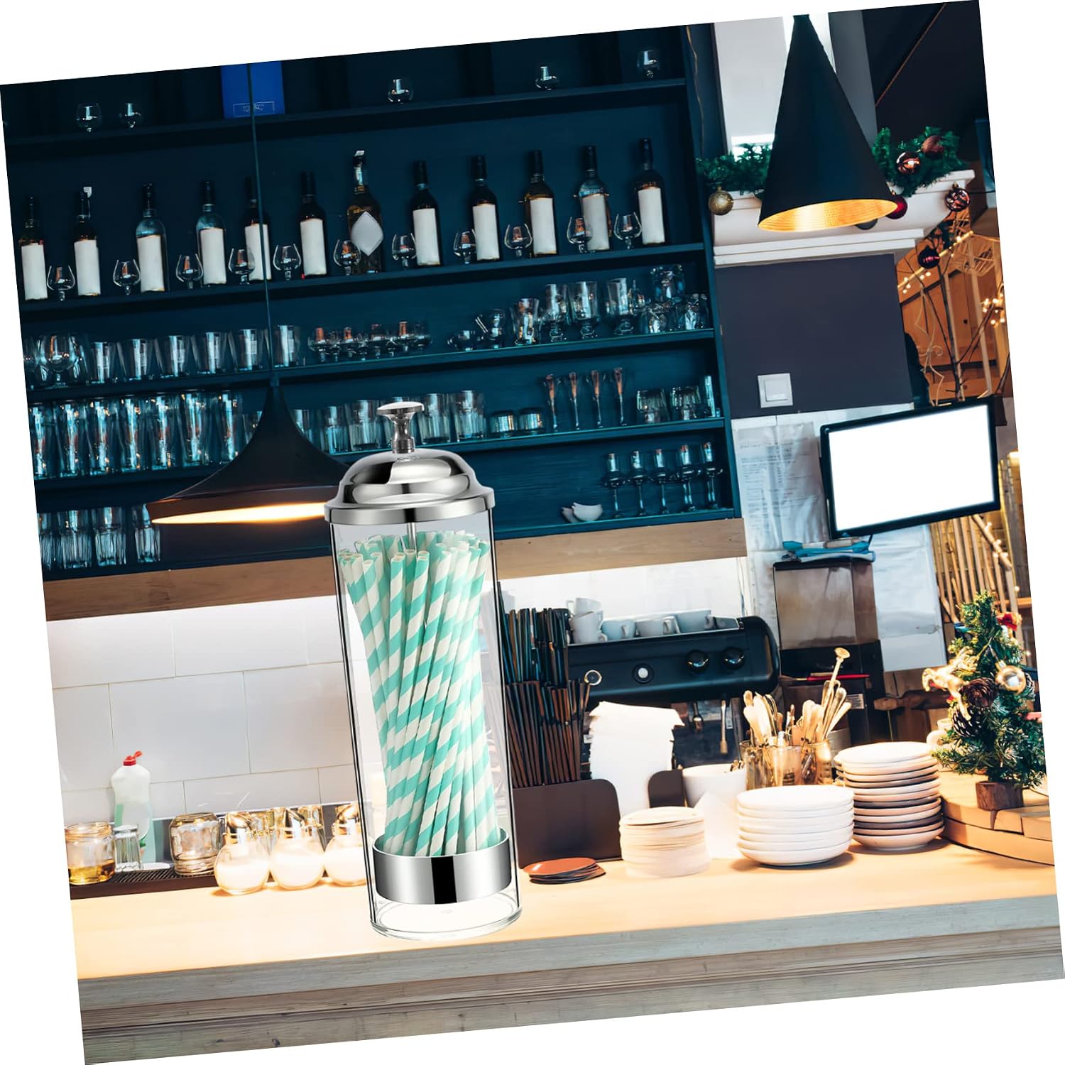 Multi-use Straw Dispenser Stand Counter Bar Straw Holder Makeup Brush Bucket Organiser