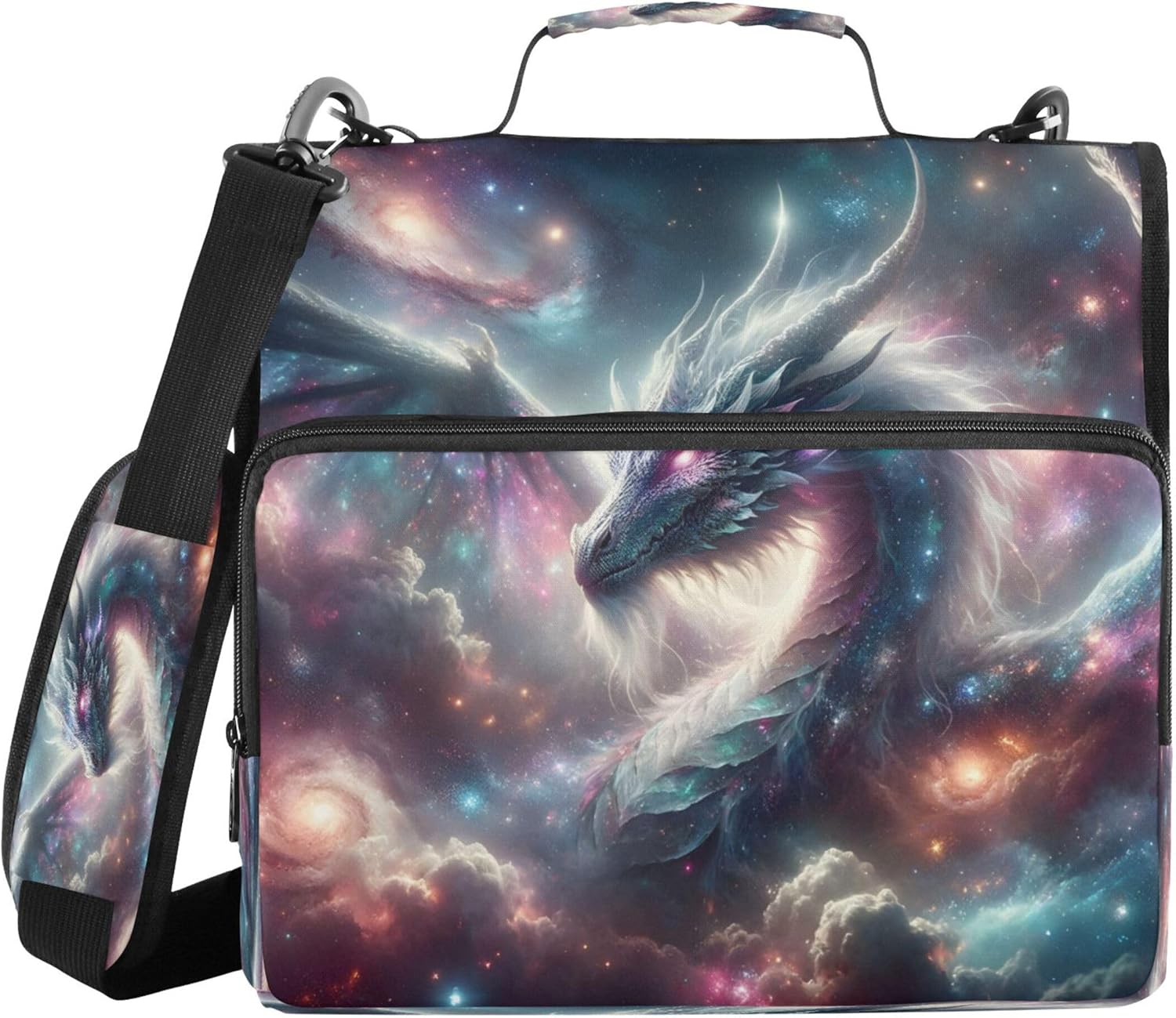 Kigai Galactic Dragon 3 Ring Zipper Binder with Handle & Shoulder Strap Trapper Keeper Expanding File Multiple Pockets Binder Organizer