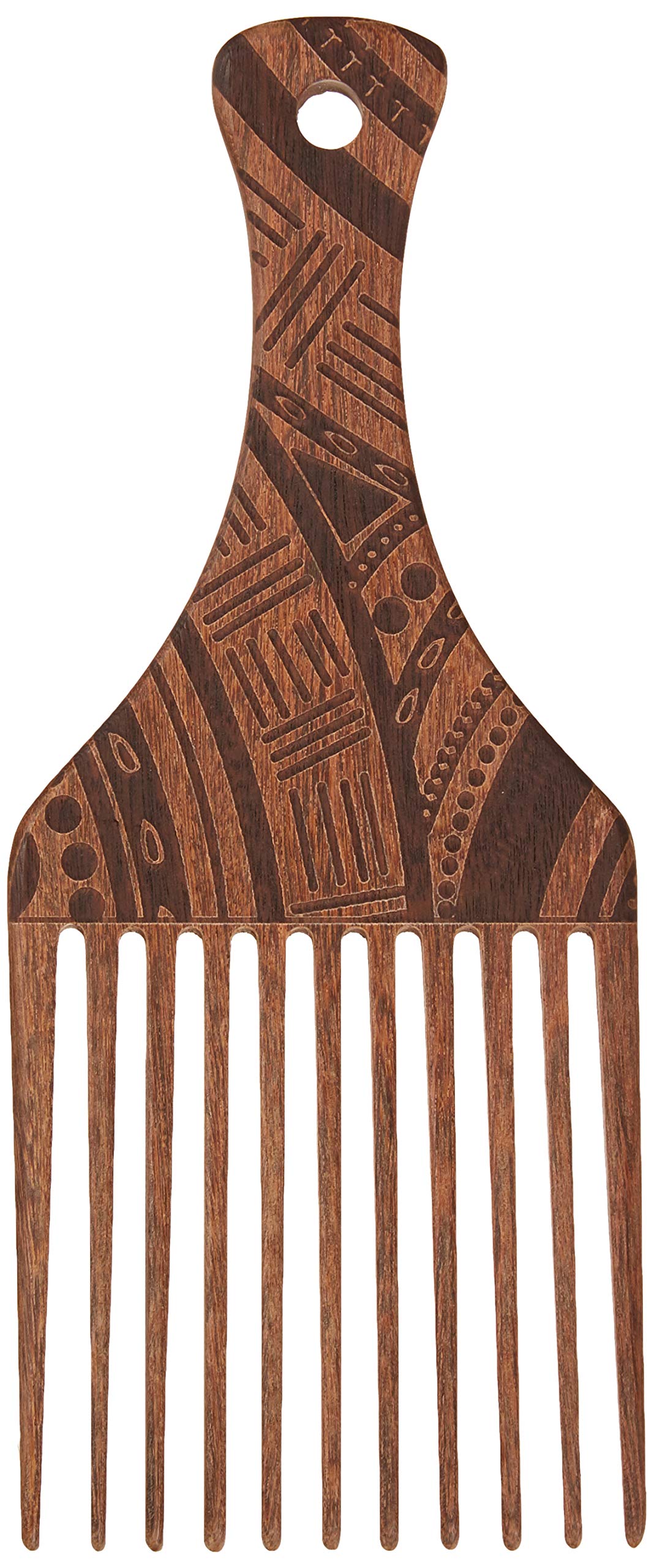 AFROPICK Wood Hair Pick for Long, Thick, Curly, & Afro Hair (Engraved Brown)