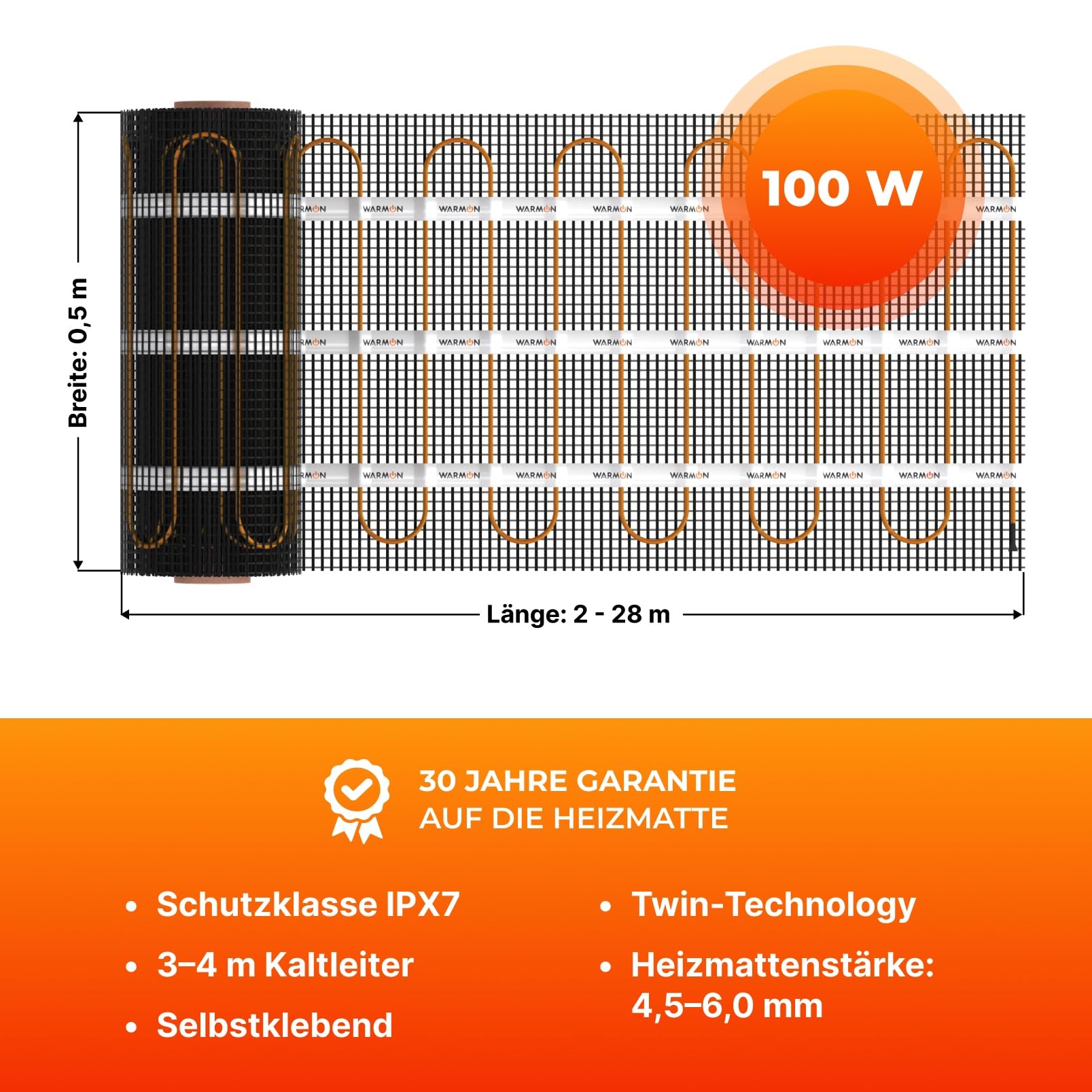 Elektryczne ogrzewanie podłogowe: mata grzewcza WARMON CLASSIC LIGHT 100 W/m² z termostatem WiFi OKE-25 Touch i ramką ze szkła Garda, termostat: OKE25 Garda biały, rozmiar maty: 3,5 m²