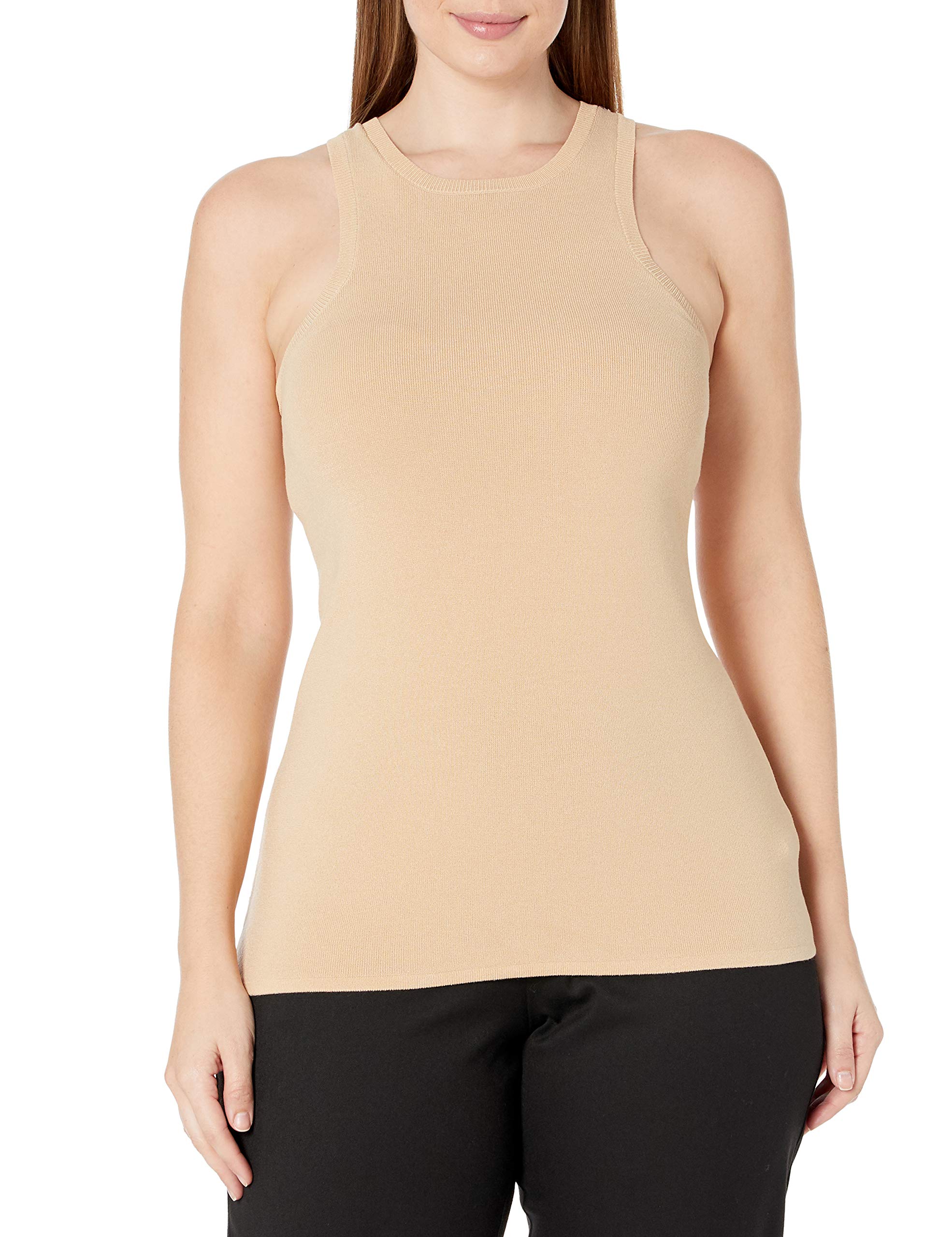 The Drop Women's @lucyswhims Sleeveless Halter Crewneck Sweater Tank, Semolina, S