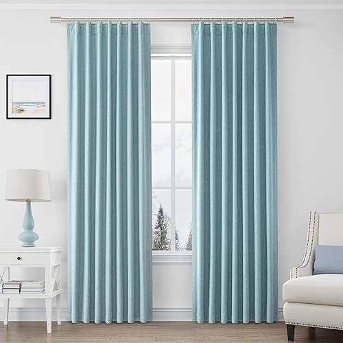 Miniatura 17 de Joywell Cortinas de lino 100% opacas de 45 pulgadas de largo, bolsillo para barra/pestaña trasera, cinturón de gancho/anillos de clip, cortinas de