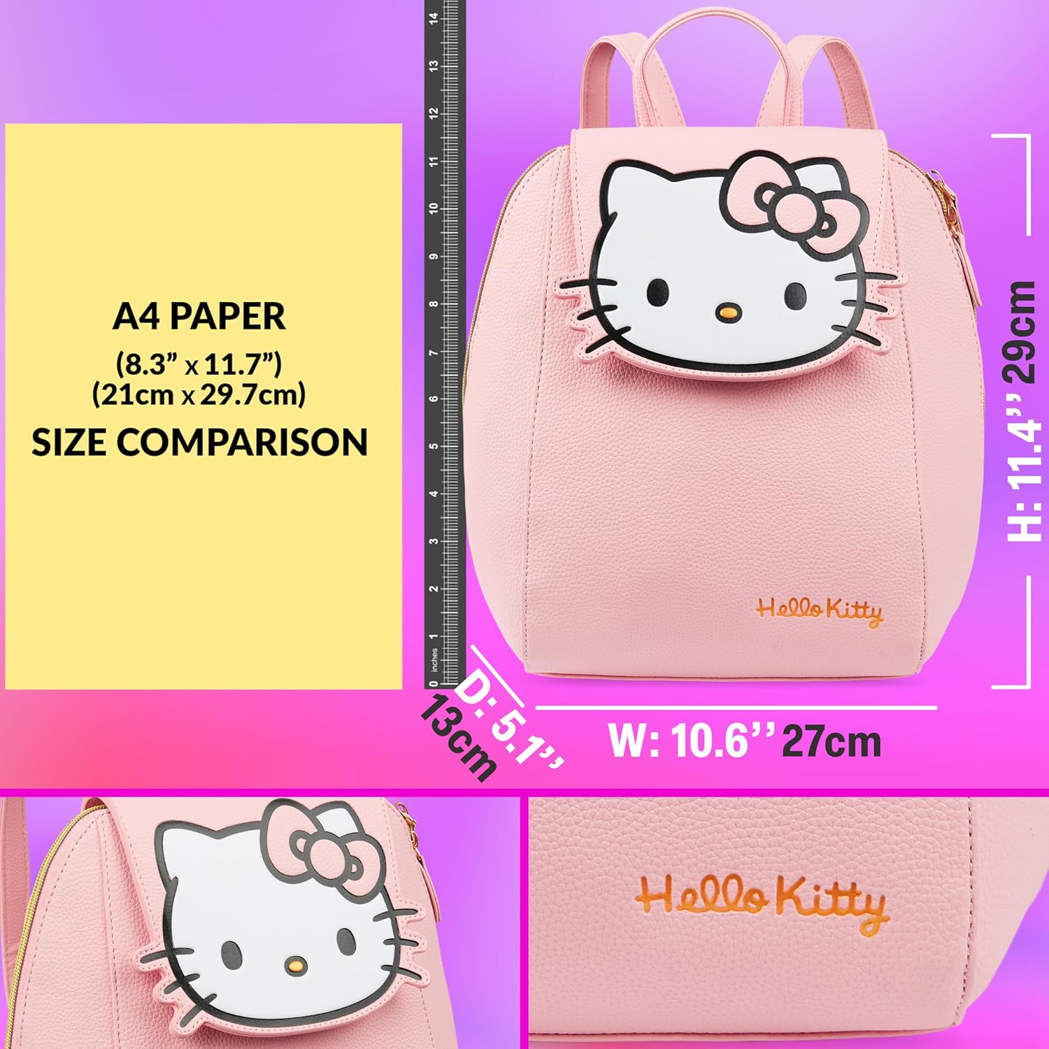 Get Trend Hello Kitty Sanrio Backpack for Women, Teens, Mini PU Leather Daypack with Adjustable Straps, Kawaii Travel Bag for School, Work, Gifts for Women (Pink Hello Kitty) - Image 2