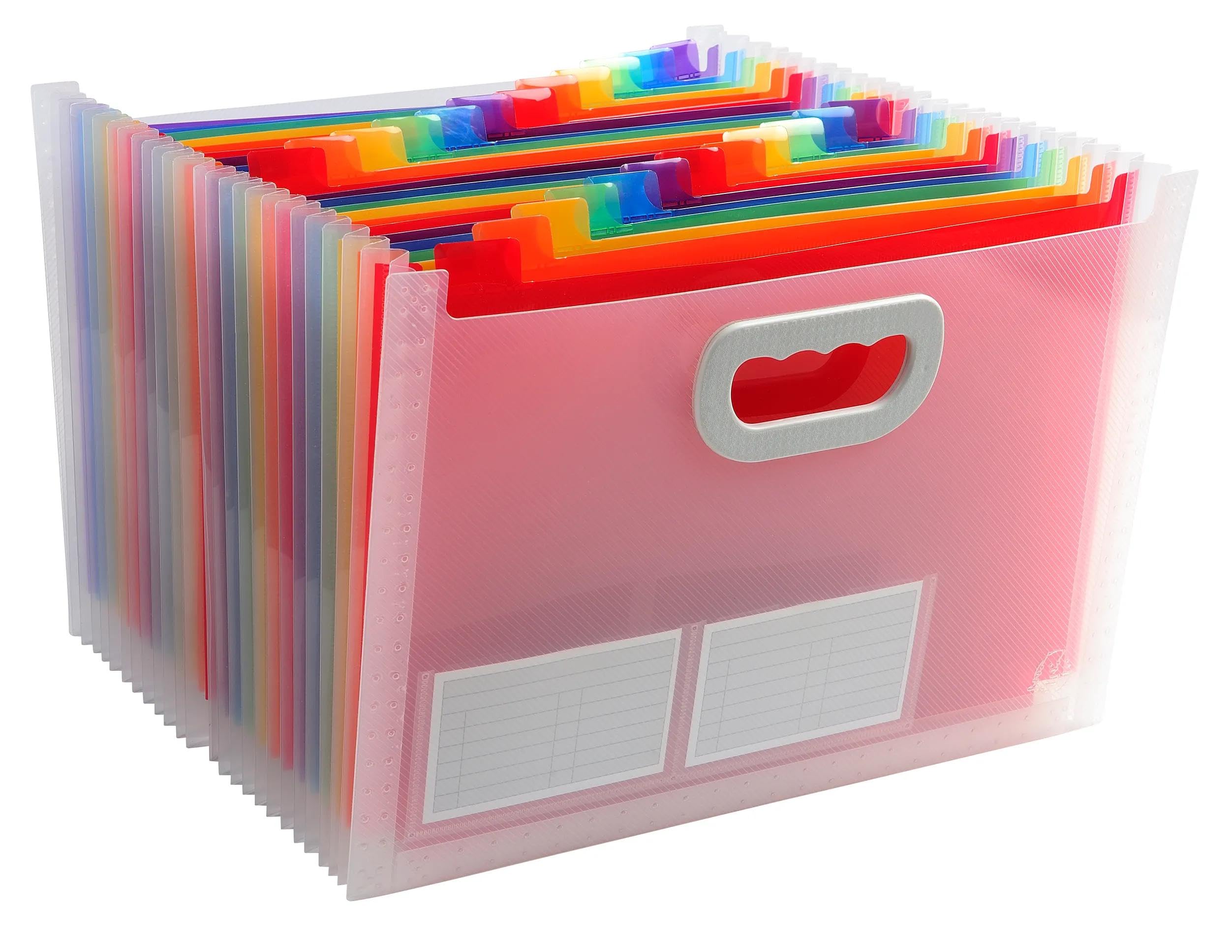 Exacompta - Rif. 55198E - Cartone da 4 raccoglitori per valigia estensibile con manici - copertina e interno in PP - con 2 portaetichette sul lato - 24 scomparti - dim 33x23,5x25 cm - cristallo