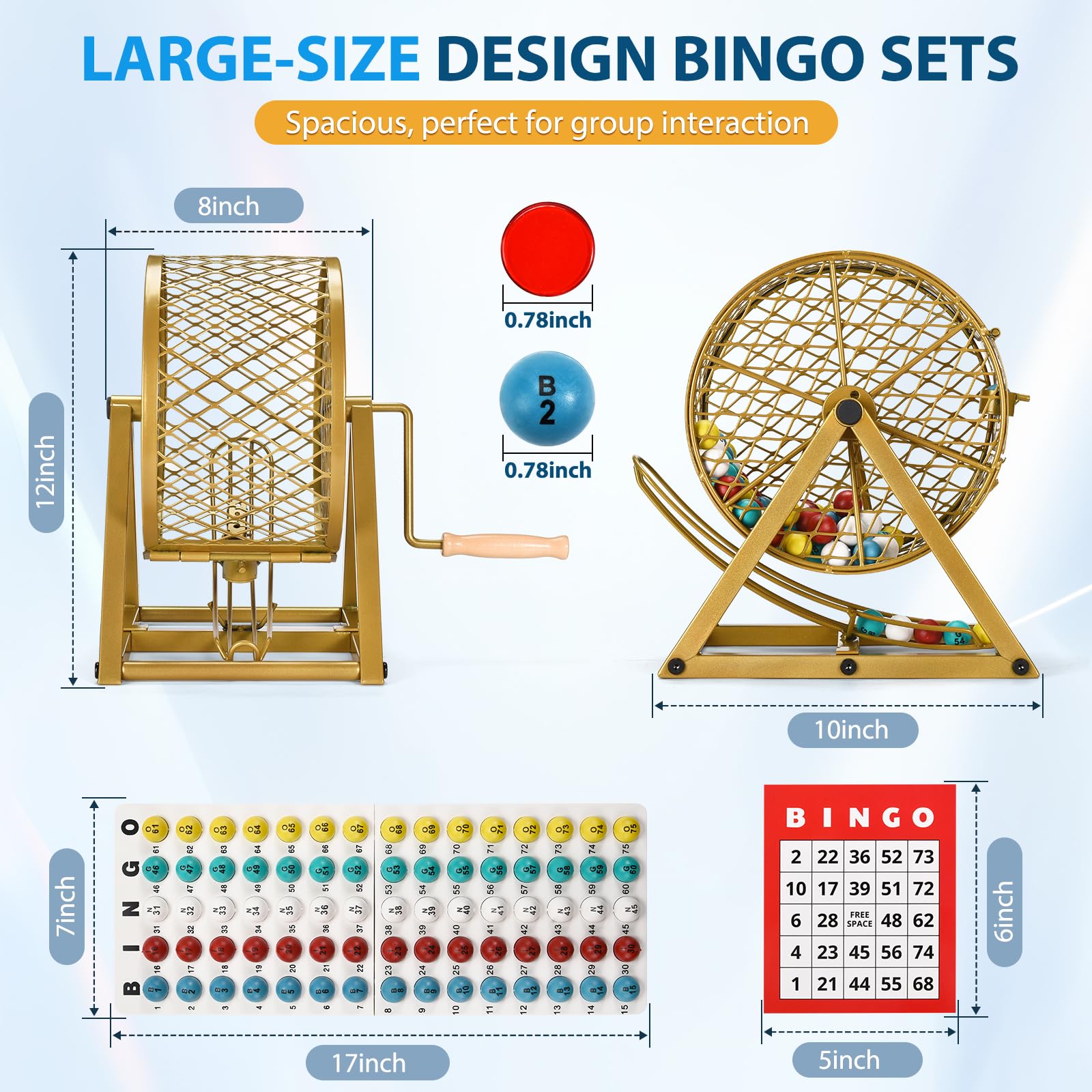 GADFISH Bingo Spiel Set, 2cm Bingokugeln mit Stahlkäfig, 30 Karten, Spielbrett und Chips Bingo Spiel Lucky Ball für Partys, Spieleabende und Gemeinschaften