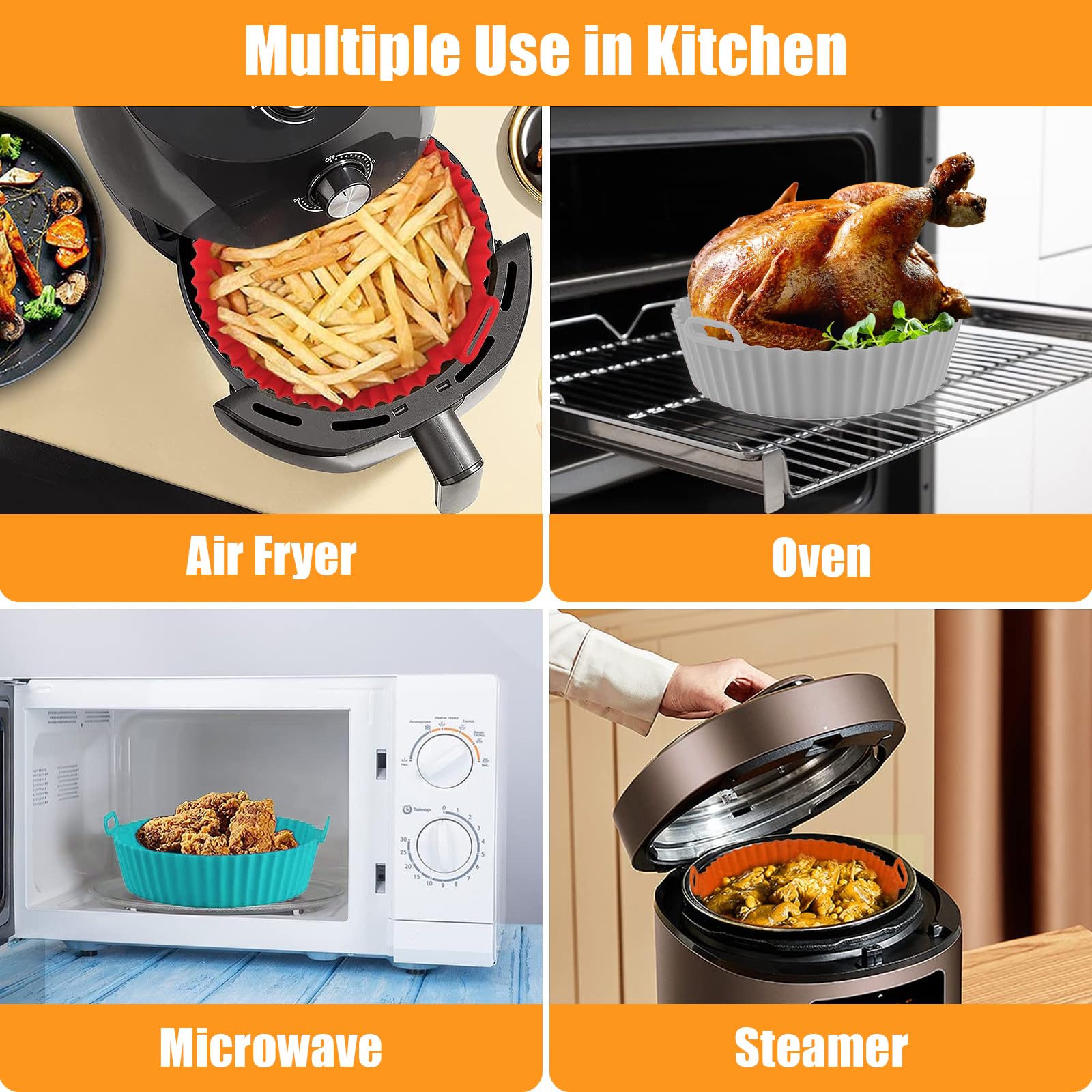 Air Fryer Liners - 4 Pack Reusable Silicone -7
