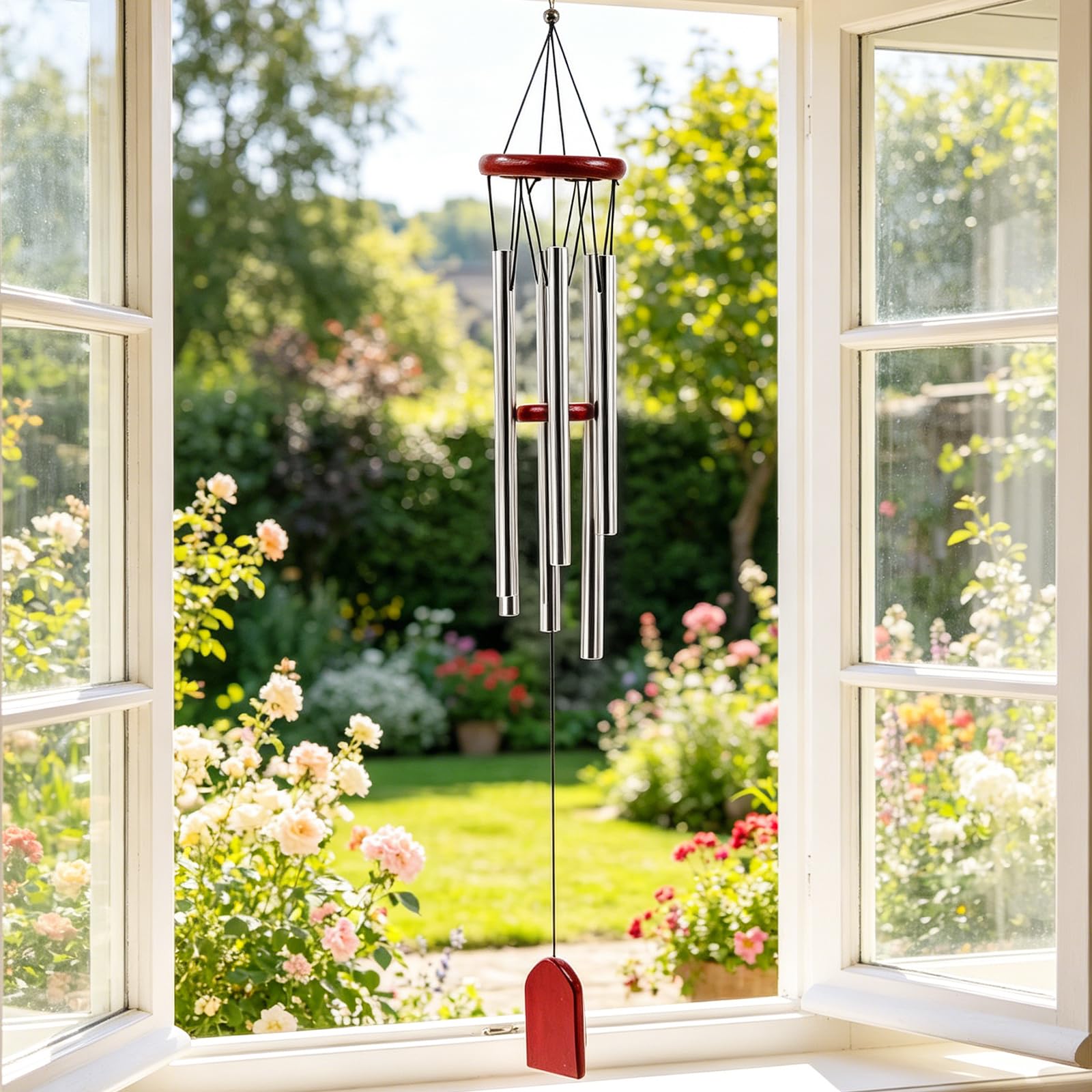 Windspiele für Draußen, 65cm Aluminiumlegierung Windspiele 6 Rohre Wind Chimes Windspiel Deko Windspiel Metall Hängendes Türklingel-Windspiel, Garten Glockenspiel für Zimmer Balkon Garten(Rotbrau)