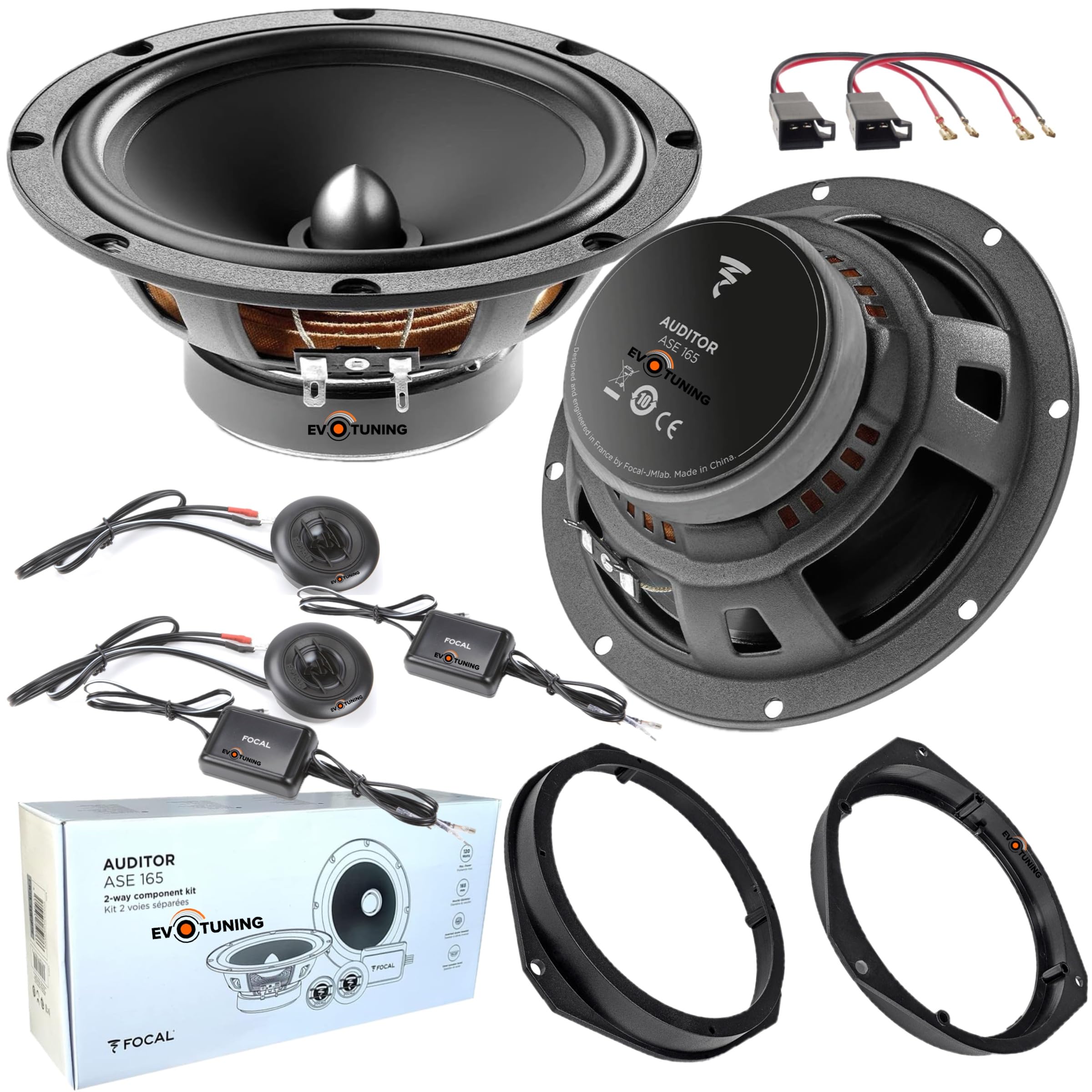 Kit Casse Altoparlanti Focal per Fiat 500 312, 500 Abarth 595 695 dal 2007 Anteriore, Set Focal ASE 165, 2 Woofer 165 mm, 2 Tweeter, 2 Crossover + 2 Anelli e Cavi Adattatori
