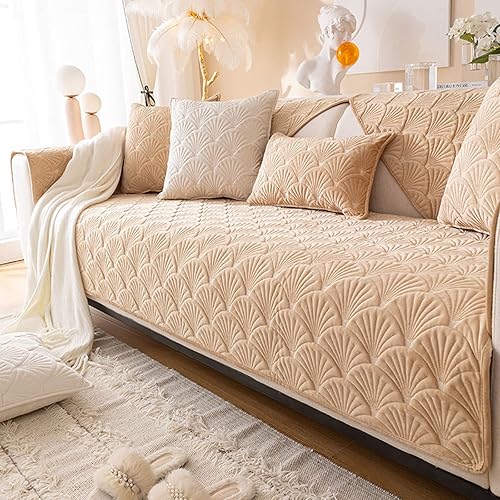 OITTO Fundas de sofá gruesas de felpa de alta gama de terciopelo holandés antideslizante, funda de cojín de sofá de 1234 plazas, funda protectora de