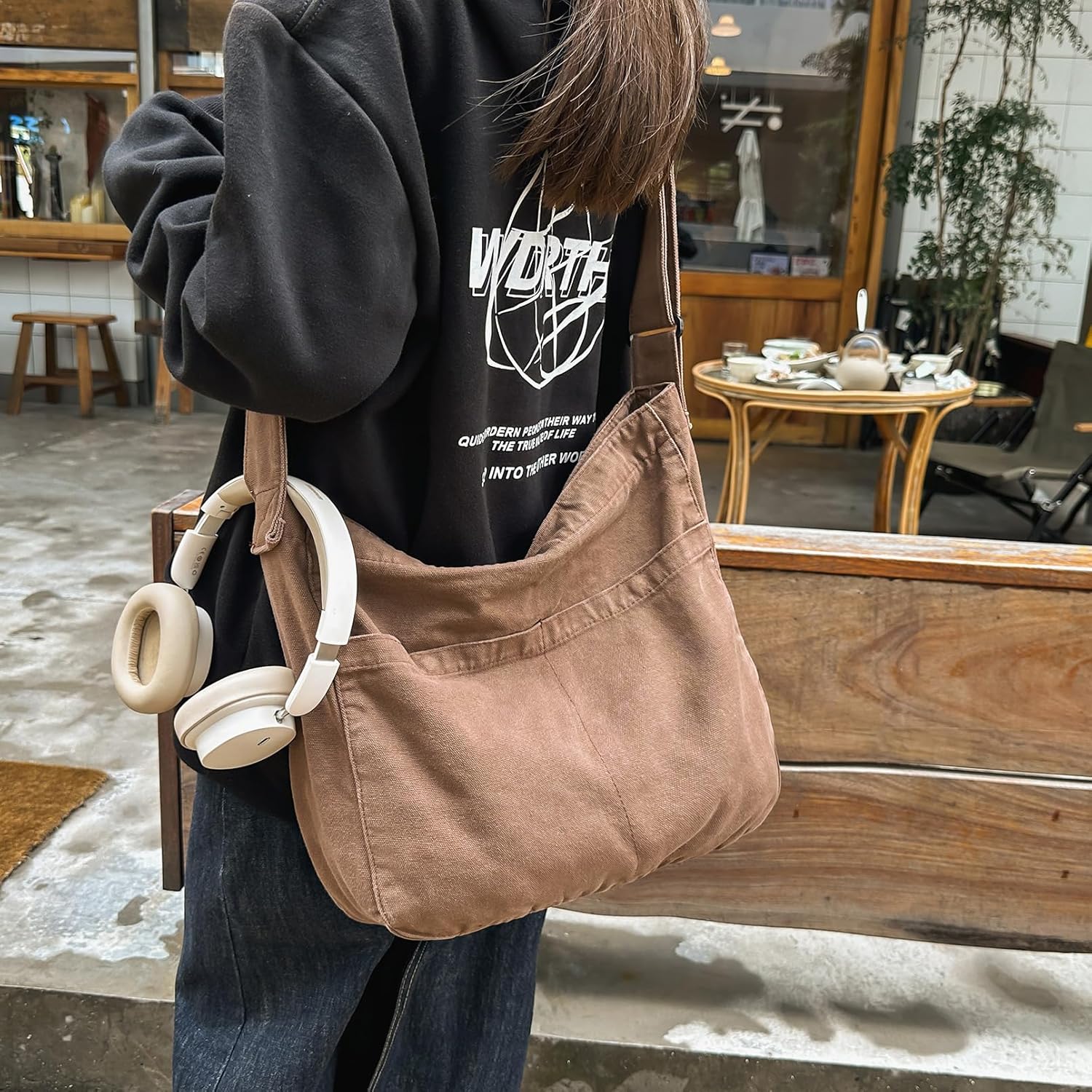 Canvas Messenger Bags for Women Crossbody Bag for School Hobo Men Cute Large Shoulder Lightweight Tote - Image 2