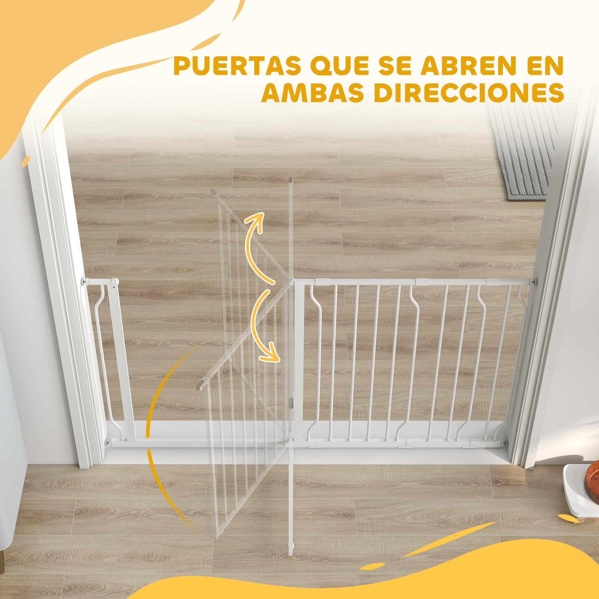 PawHut Barrera de Seguridad para Perros Extensible 75-145 cm para Puertas y Escaleras Puerta de Seguridad Apertura en Dos Sentidos y Solo una Mano Extensiones Montaje a Presión y Doble Bloqueo Blanco