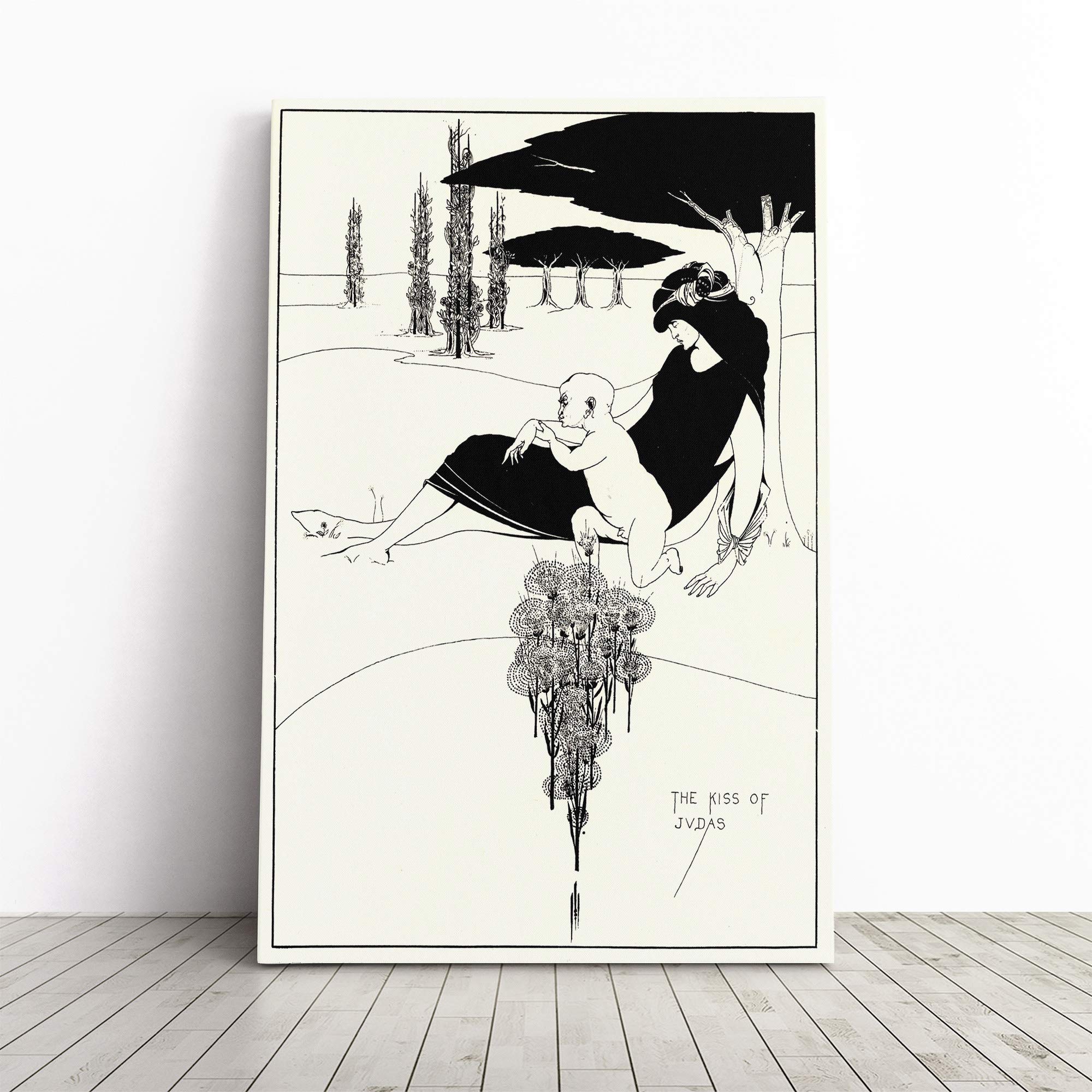 Aubrey Beardsley The Kiss of Judas Canvas Print | Gallery Wrapped 30mm Frame Wall Art | 20x14 inches | Ready to Hang | Modern Picture | Living Room Bedroom Lounge Office