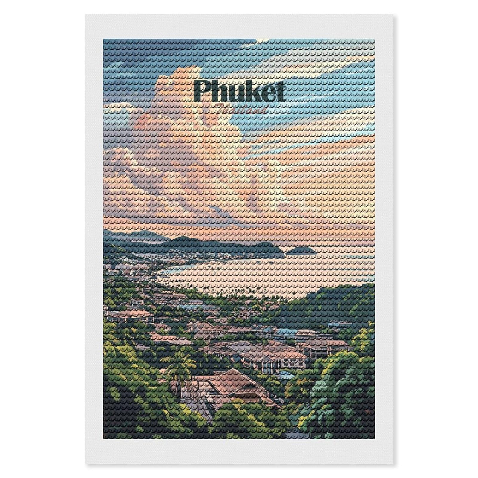 Junmoney Phuket, Thailand Sunset Diamond Art Canvas 8"x12", Easy Handmade Project, Complete Accessories, Bedroom Decor, Birthday Gift
