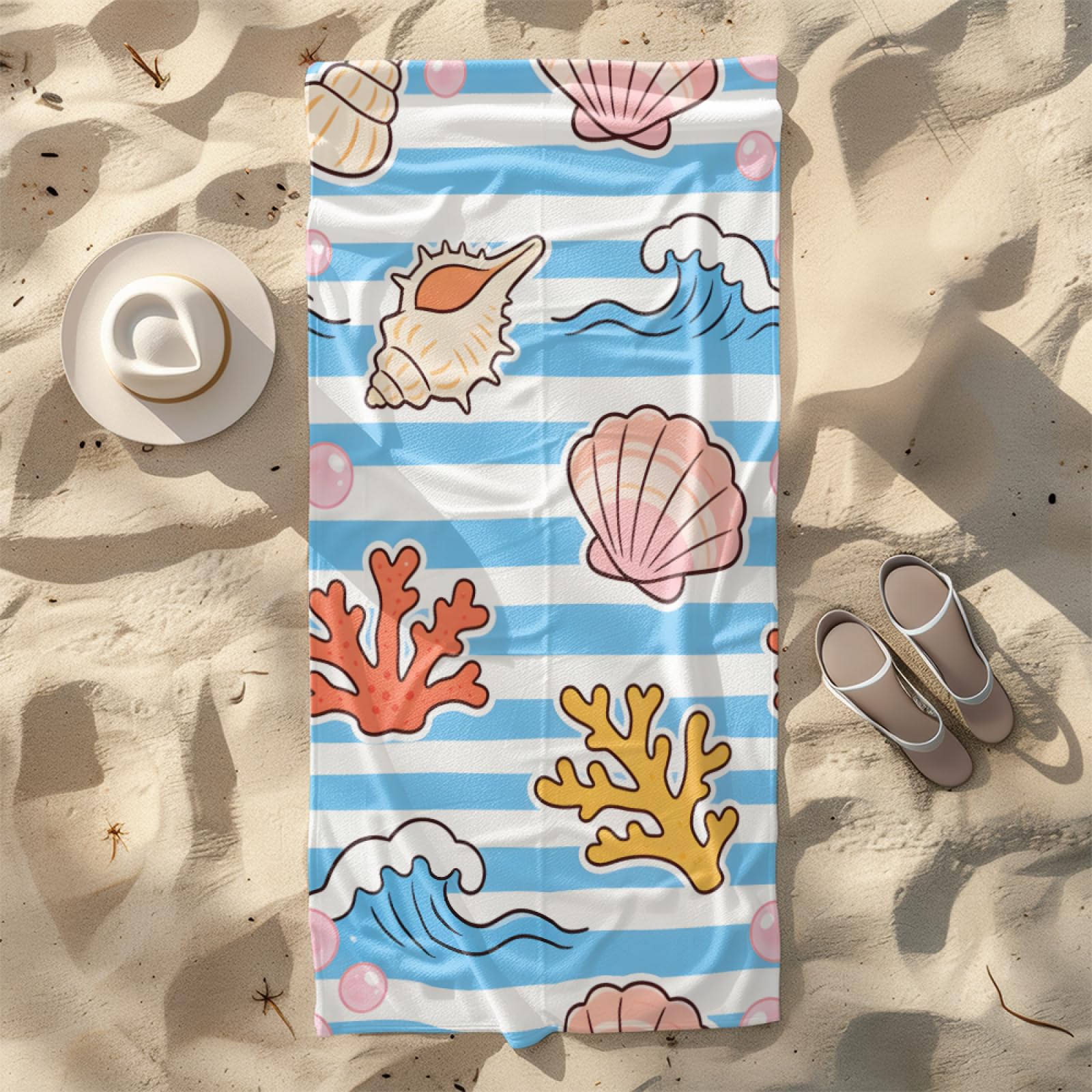 Microfibre Beach Towel 180x90cm Conch Shell Extra Large Beach Towels Sandproof Quick Dry Foldable Storage for Travel Beach Pool Camping Bathing