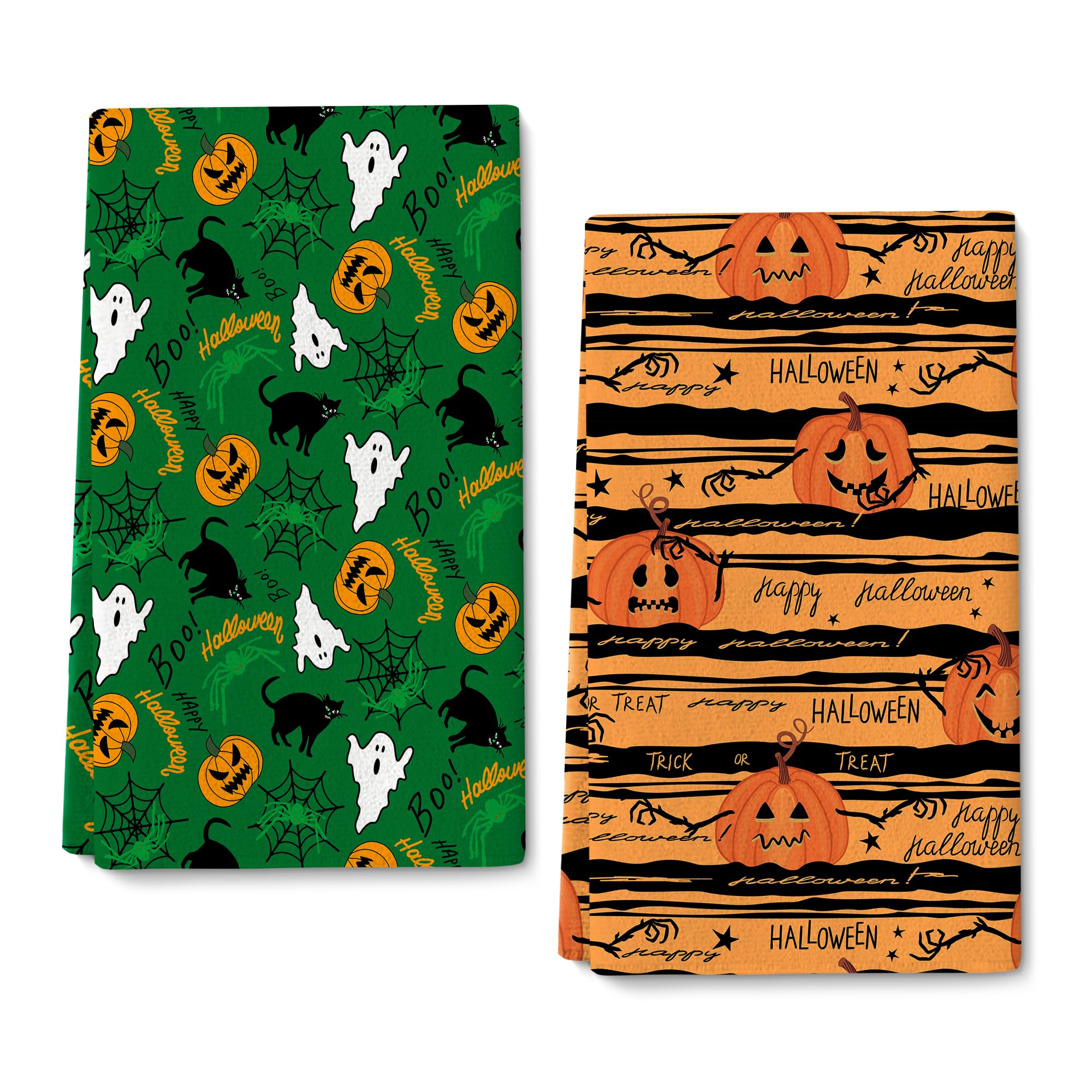 Halloween-Küchentücher Set – 2 Schwarz-weiße Geister-Motive, 40,6x71,1 Cm, Saugstark
