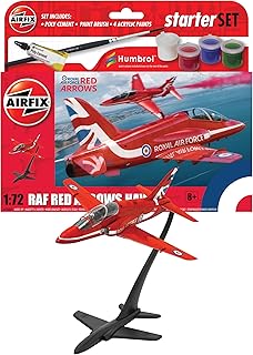Airfix Starter Set - A55002 Red Arrows Hawk Model Building Kit - Plastic Model Plane Kits for Adults & Children 8+, Set Includes Decals, Acrylic Paints, Brushes & Poly Cement - 1:72 Scale Model