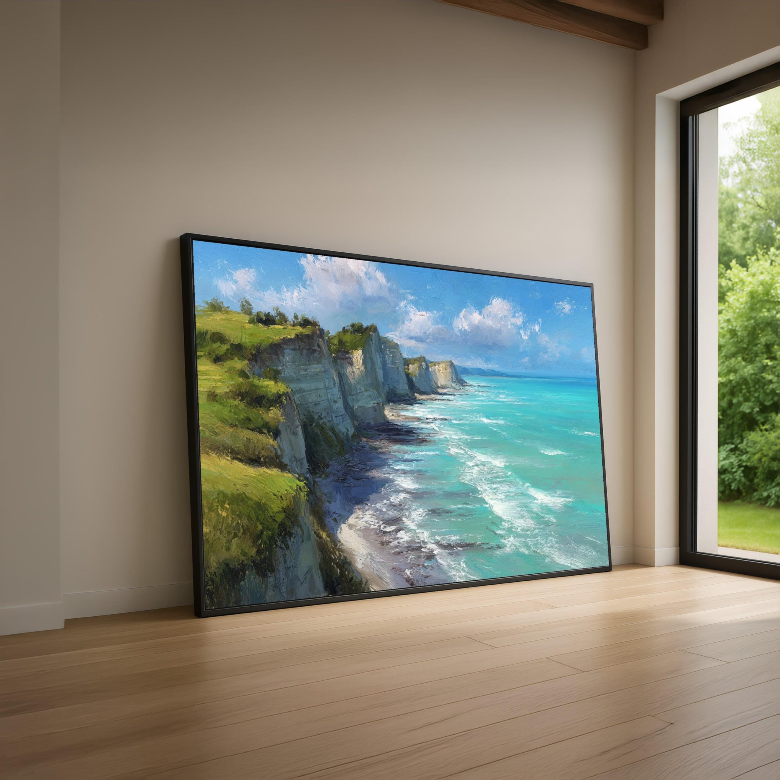 Xinbao Frameless Sisters Cliffs Canvas Art, Coastline Seascape Canvas Wall Art, Ocean Waves Landscape Painting, Coastal Decor Pictures(80X110cm/Frameless)