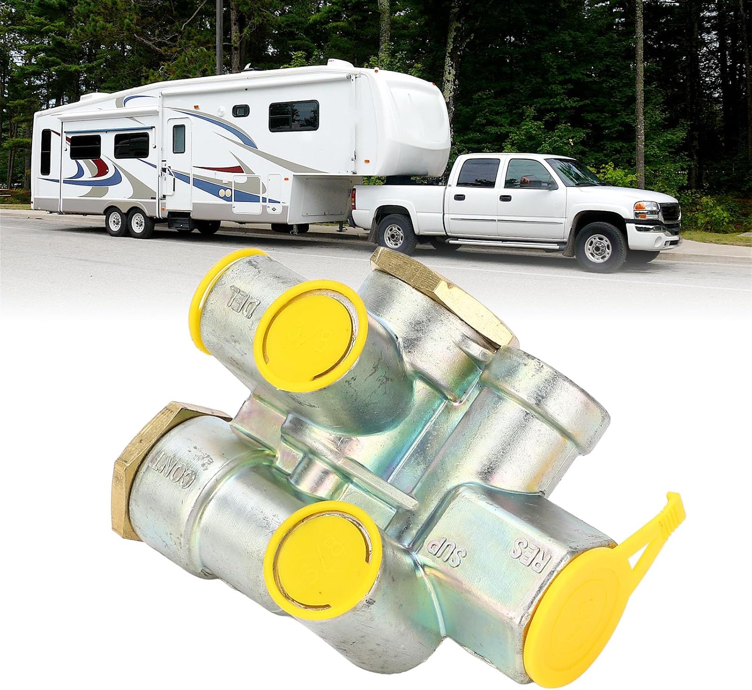 Brilluxa Brake Valve, Trailer Spring Brake Control Valve 110500, Air Brake Priority Valve Replacement, 3/8in NPT Ports Brake Control Unit for Heavy Duty Truck Tractor Trailer Air System