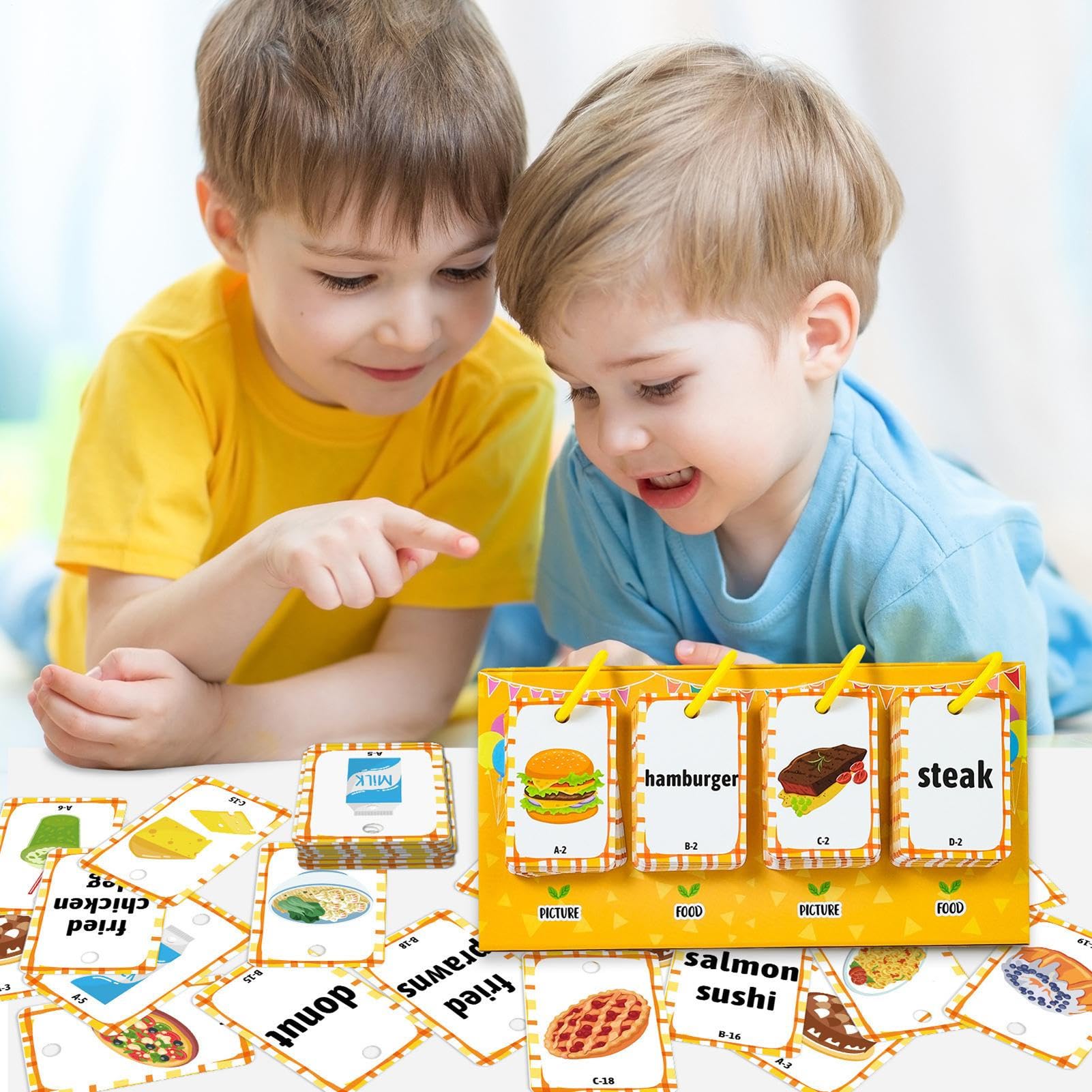 Tarjetas Flash De Alimentos Para Niños – Doble Cara Con Ilustraciones Y Vocabulario En Inglés, Juguete Educativo