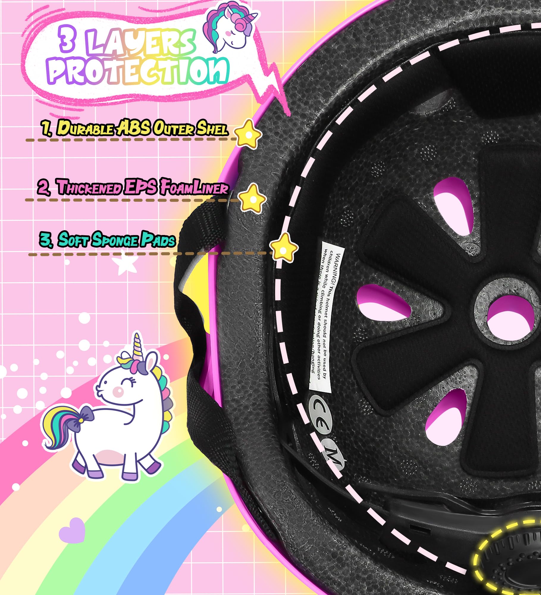 Unicorno Casco per Bambini Bicicletta Regolabile Casco Protettivo per Ragazza Monopattini Skateboard Ciclismo Pattini