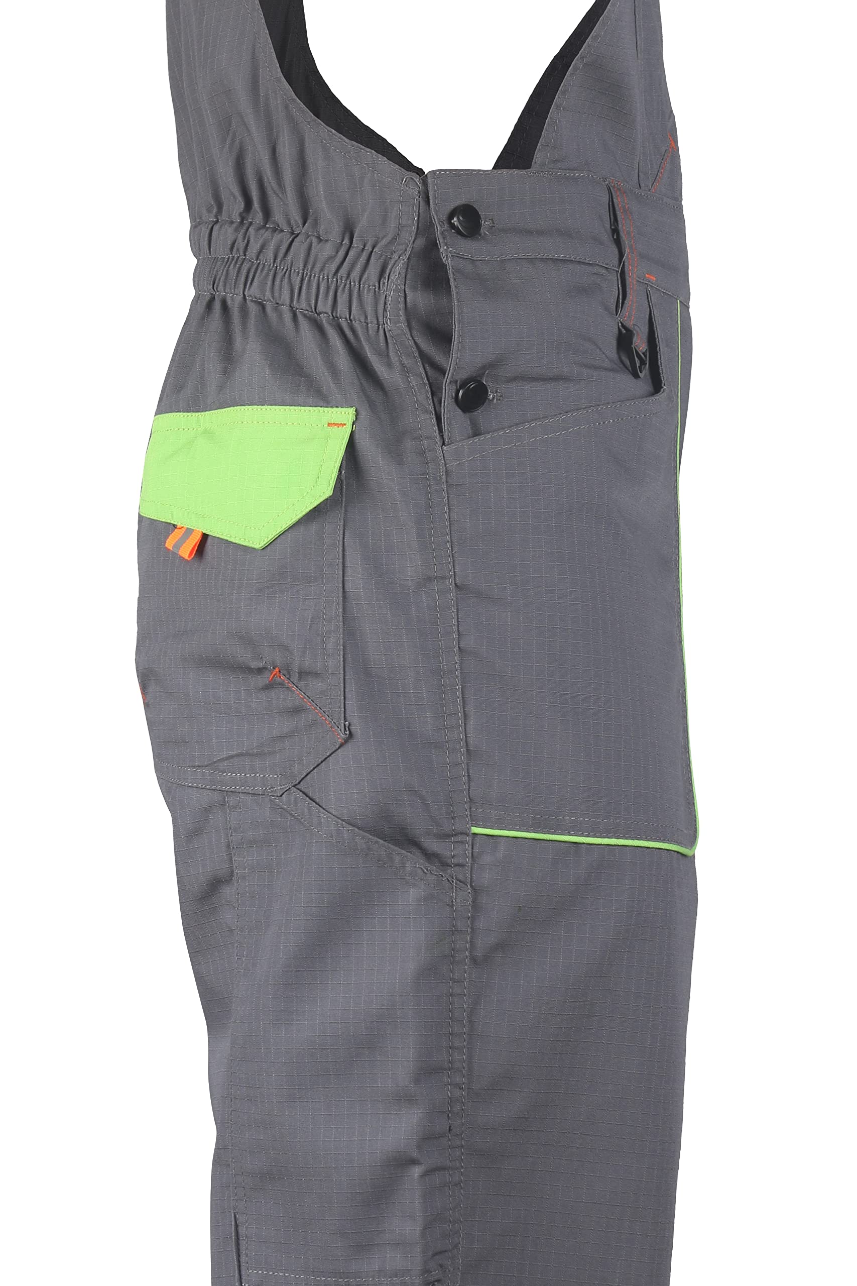 Stenso Prisma Arbeitshosen Männer Latzhose Herren Arbeitshose aus Ripstop - Leichtes und Verschleißfestes Material, Arbeitslatzhose Herren mit Cargotasche, Elastische Taille Grau/Grün EU50