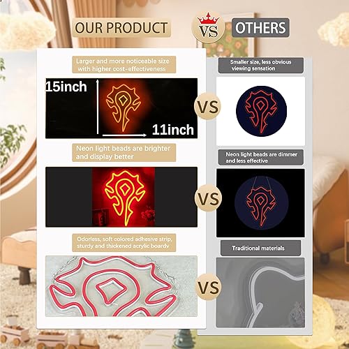 Miniatura 3 de World Warcraft - Letreros de neón con logotipo de horda, luces de neón, regalos de Warcraft, sala de juegos, hogar, bar, cueva, sala de estar,