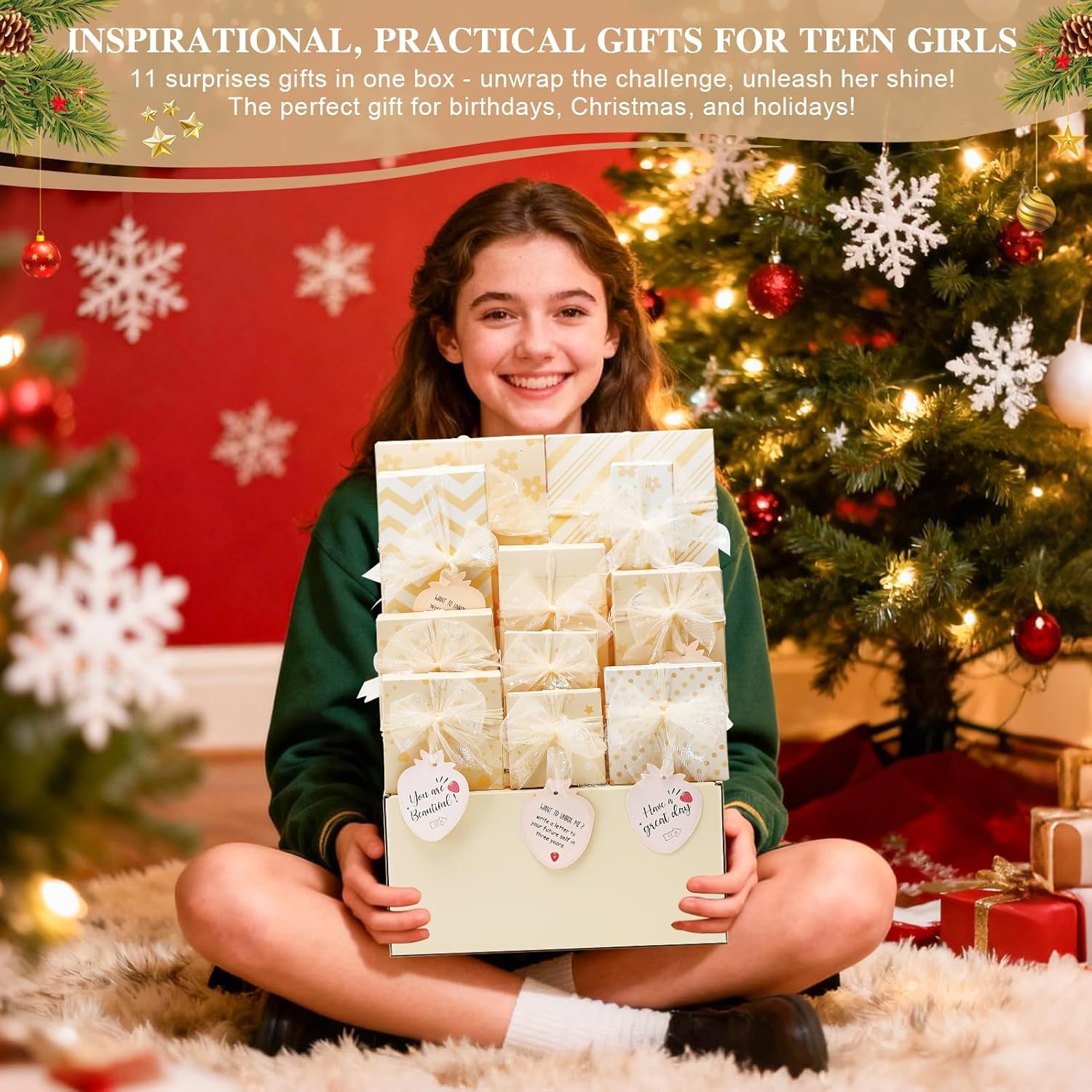 Easter Gifts for Tween & Teen Girls, 11PCS Birthday Gifts Basket Teen Girls Gifts Trendy Stuff with Empowering Challenges & Makeup Brushes & Bag, Positive Wrapped Gift Box for Daughter Niece - Image 9