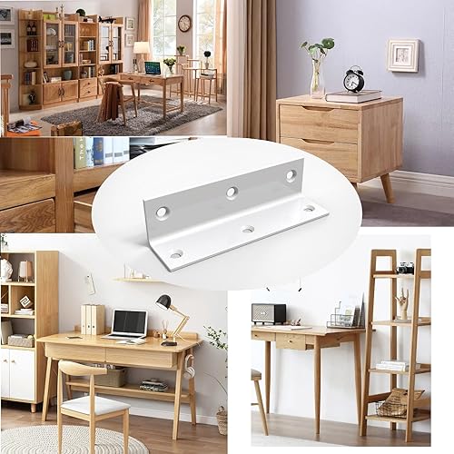 Miniatura 4 de Soporte de esquina de acero inoxidable blanco, soporte de ángulo recto de articulación, soporte de esquina en L de metal resistente para madera
