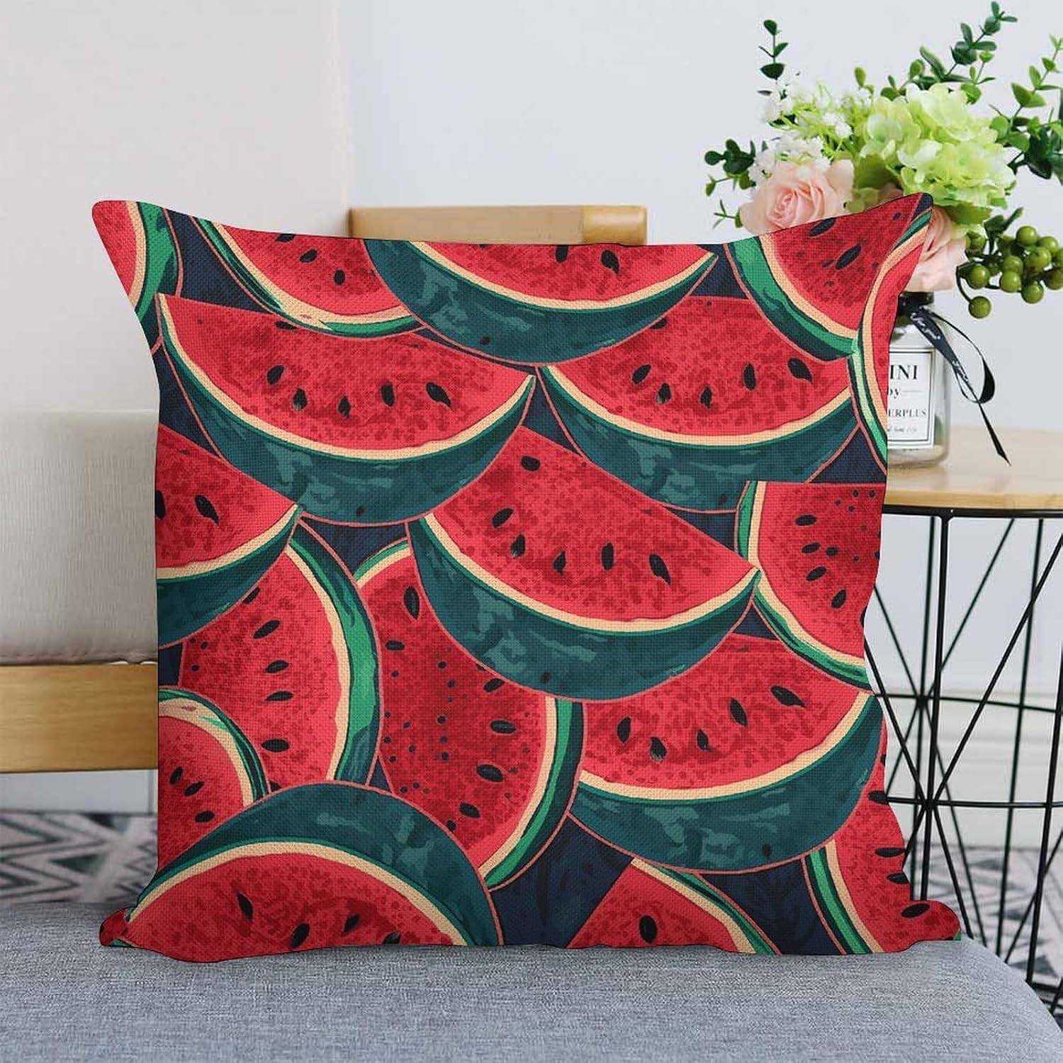 Red Watermelon Pillow Protectors Cute Waterproof Pillow Cover Soft Skin-Friendly Cushion Case Decorative Square Cushion Cover for Couch Sofa Bed Living Room Bedroom