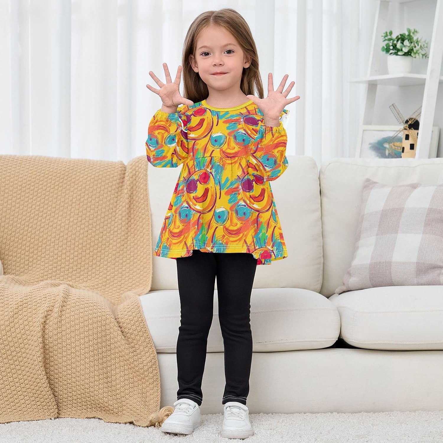 visesunny Toddler Clothes for Girls Hot Sun Pattern Long Sleeve Fall Shirts Cotton Top with Ruffle Collar