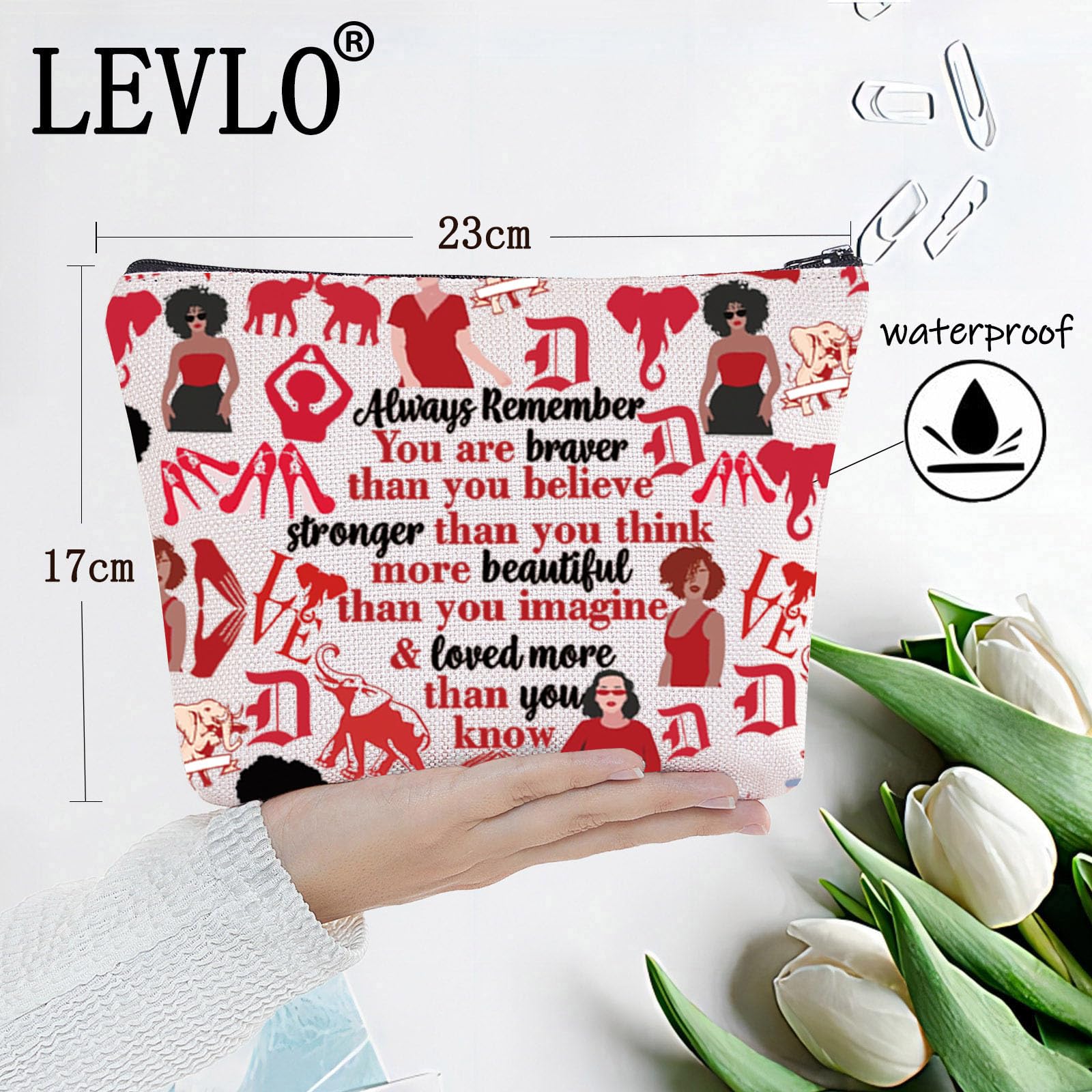 LEVLO Sorority Cosmetic Make up Bag DST Sorority Inspired Gifts You are Braver Stronger Smarter Than You Think Makeup Zipper Pouch Bag for Women Girls 1913 Bag - Image 2