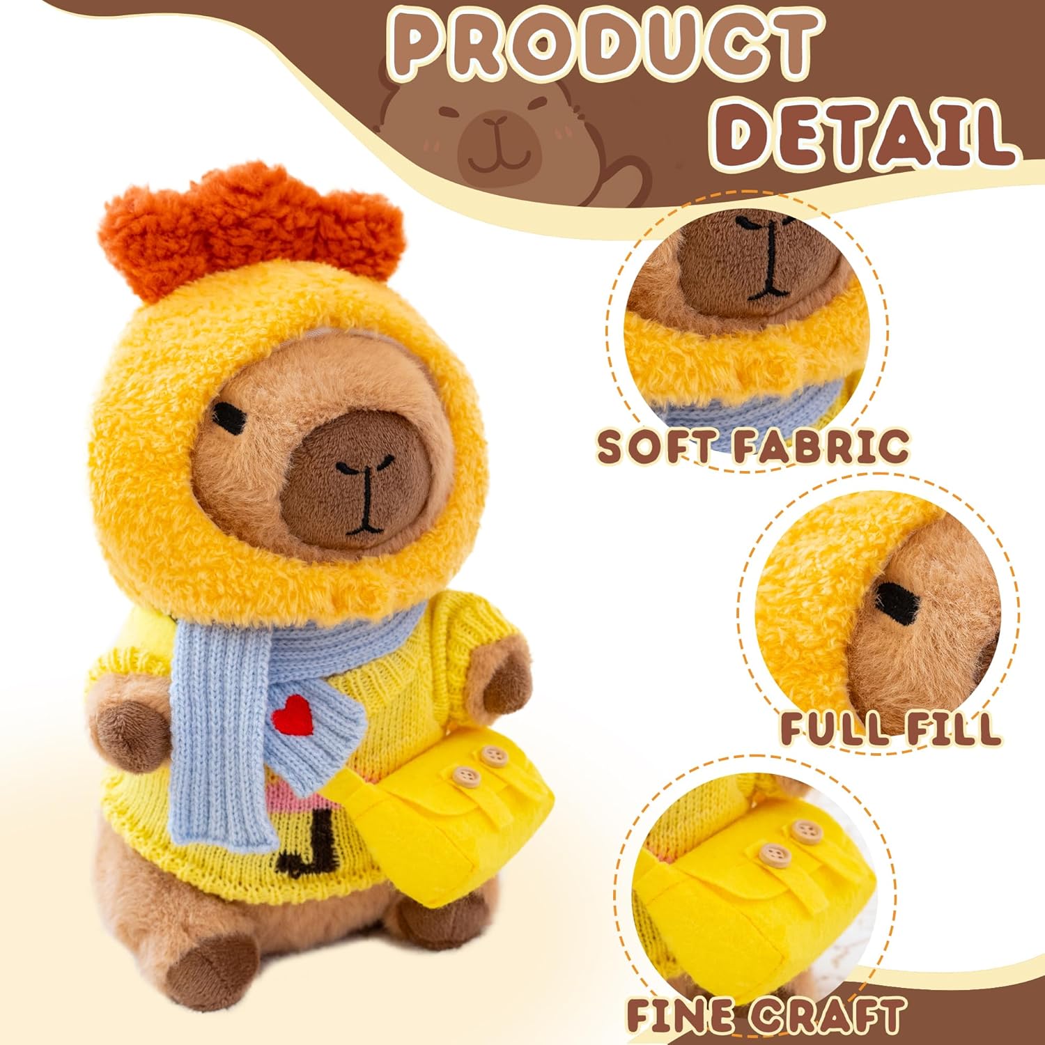 Capybara Plush for Boys Girls Birthday Dress Up Cute Plushies,10 Pcs Set,9 Clothes and Accessories Kawaii Stuffed Animal Plushie Toy, Soft Peluche Doll for Kids 10.2 in