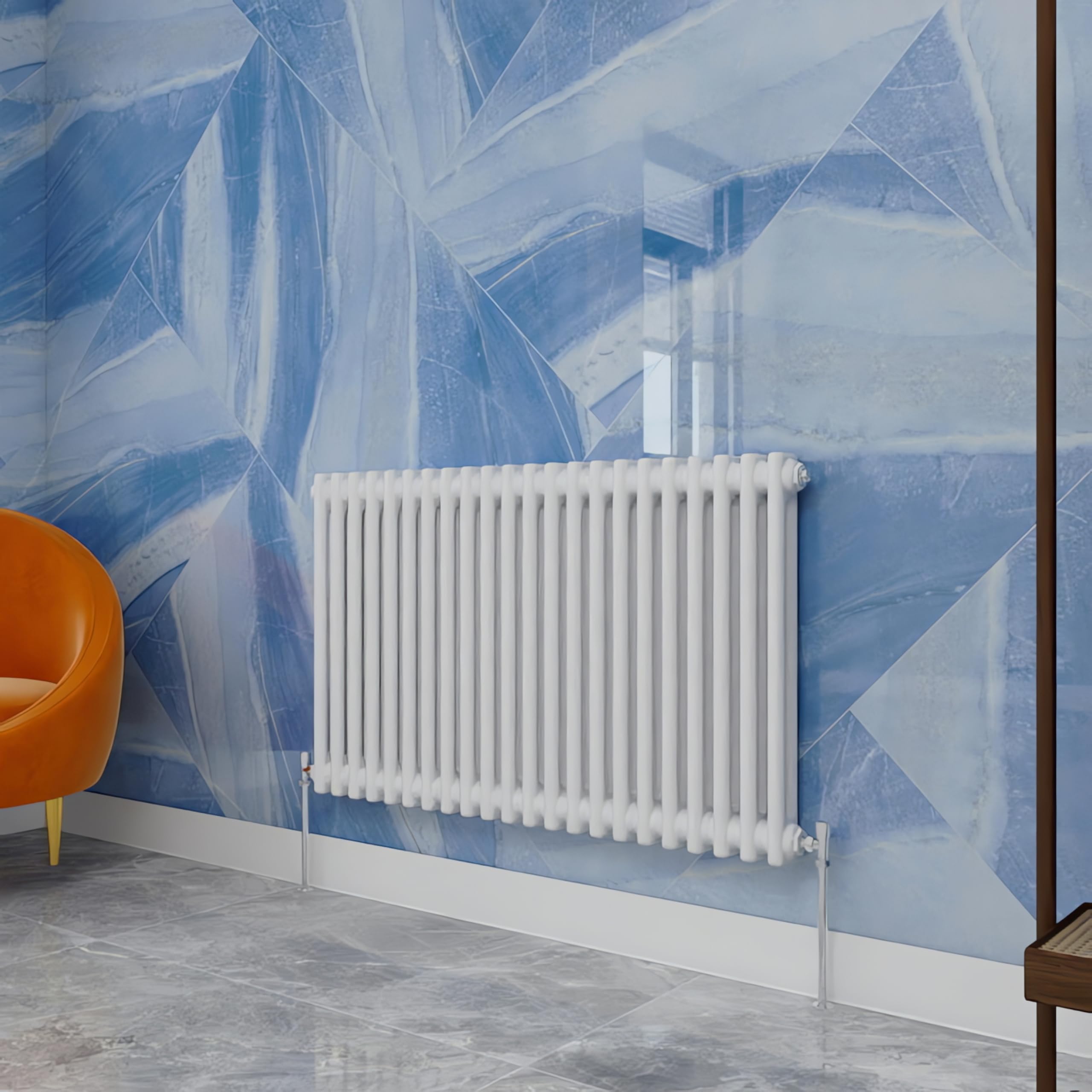 Traditional Household Cast Iron Radiator，White Horizontal 600X1010mm 2 Column Suitable for Multi-Room Central Heating
