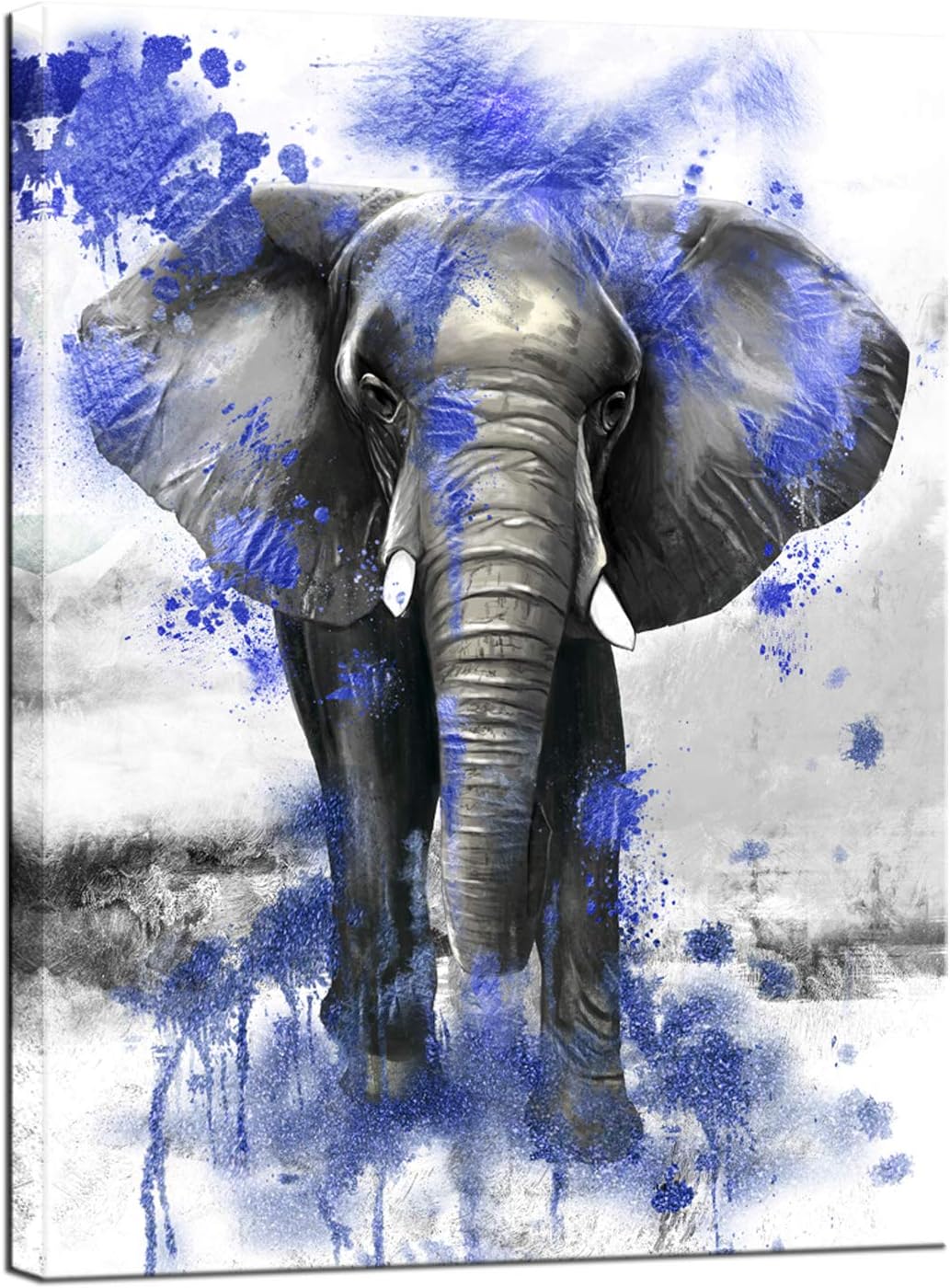Black Friday - 60% OFF sechars Modern Animal Picture Wall Art Black and Royal Blue Elephant Painting Canvas Prints Contemporary Art for Living Room Bedroom Wall Decor Framed Artwork Ready to Hang 24x32inches
