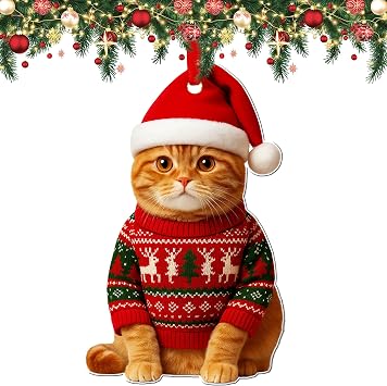 Orange Cat Christmas Ornament 2026 Cute Orange Tabby Ornament for Tree Decor, Acrylic Santa Kitty Holiday Hanging Decoration, Unique Gift for Cat Lovers - 2D