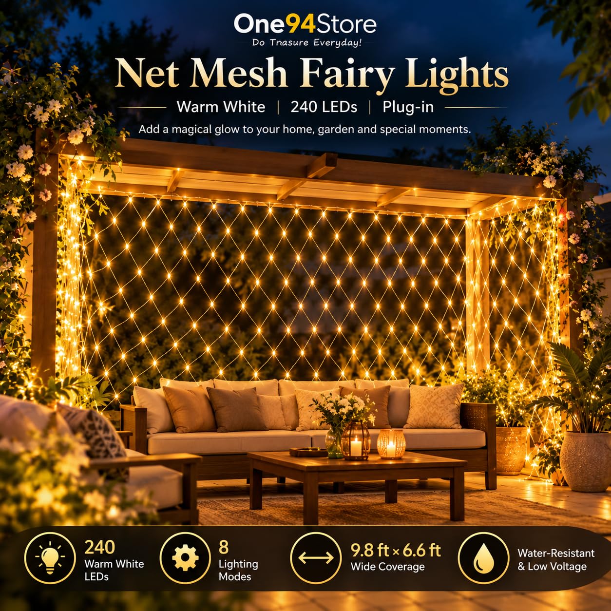 Warm White Fairy String Lights - 240 LEDs, 8 Modes -2