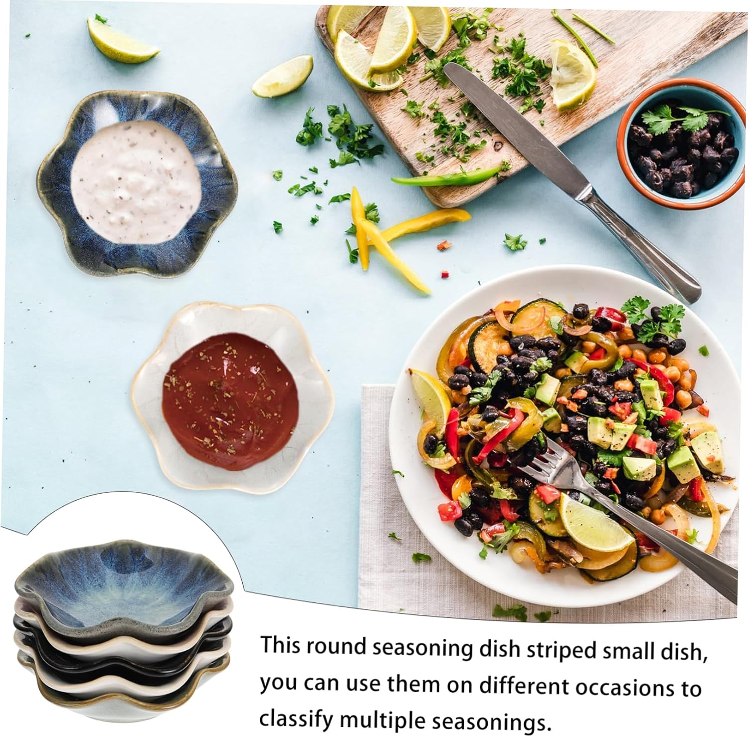 Ciieeo 1set Creative Ceramic Snack Plates Assorted Color Side Dish Plates for Dipping Sauce Seasonings Appetizers -skid Design Unique Patterns for Entertaining