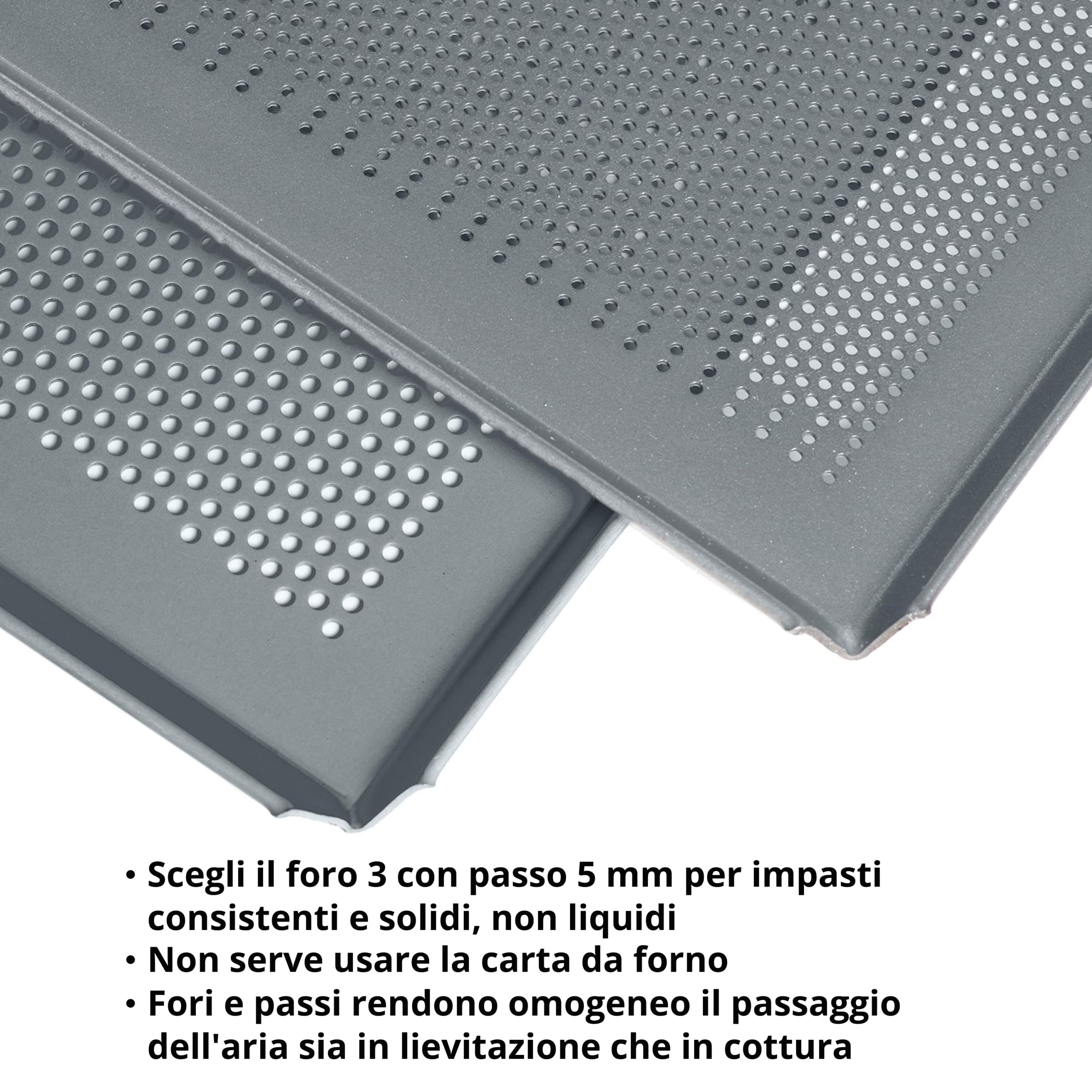 Teglia da Forno Forata in Alluminio 60 x 40 Rivestimento Professionale Antiaderente Elasfood Ideale per Pane e Dolci Foro 3 Passo 5