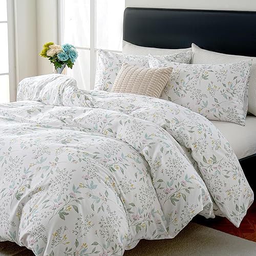 Miniatura 51 de Juego de funda de edredón tamaño Queen de 100% algodón, diseño floral vintage, juego de ropa de cama con cierre de cremallera y lazos de esquina, 3