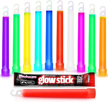 The Glowhouse 6 Inch Premium Glow in the Dark Glow Sticks with Lanyard Assorted Colours Pack of 10