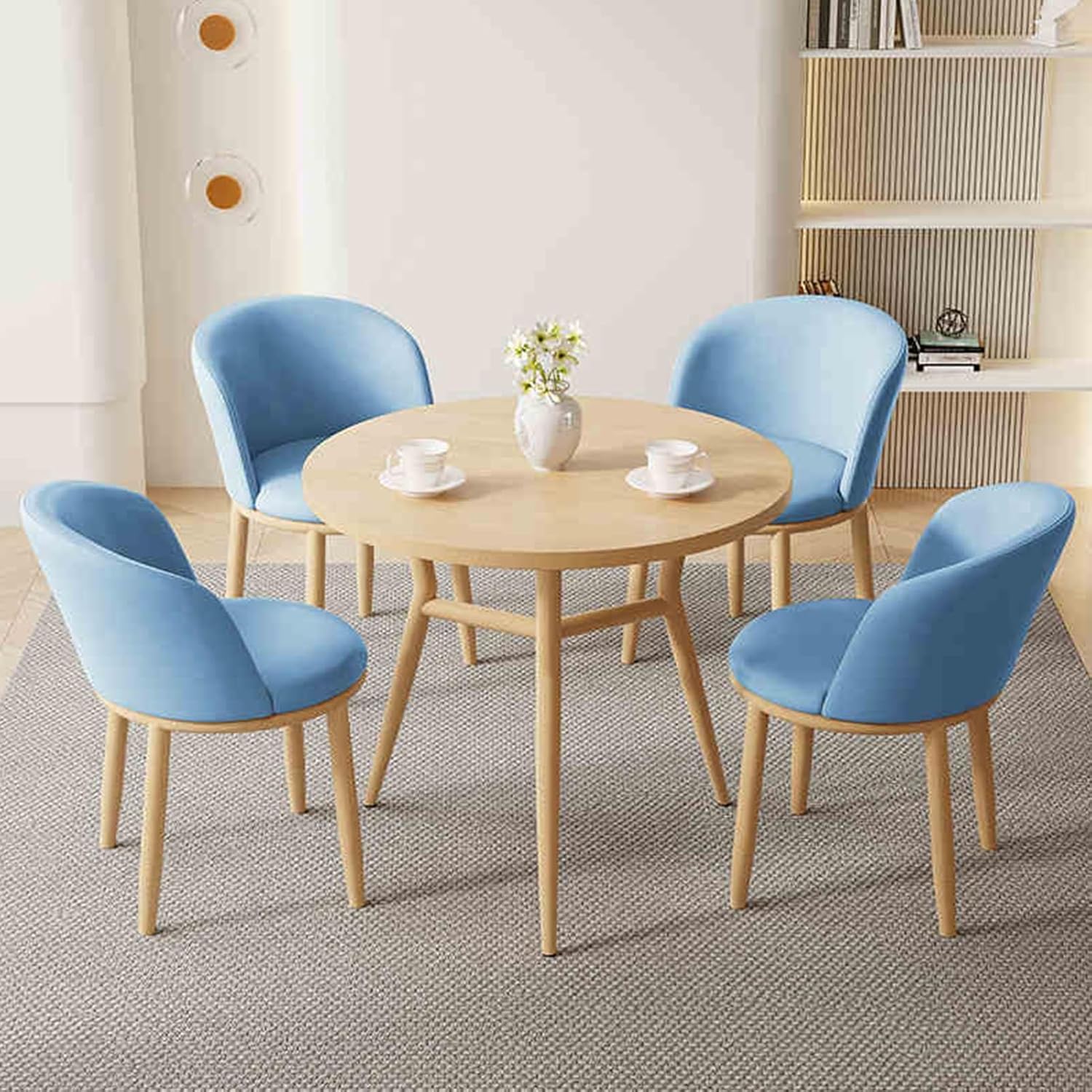 Negotiation Table and Chair Set, Office Reception Room Club Table, Office Reception Round Table for Conference Meeting Areas, Libraries(Blue)