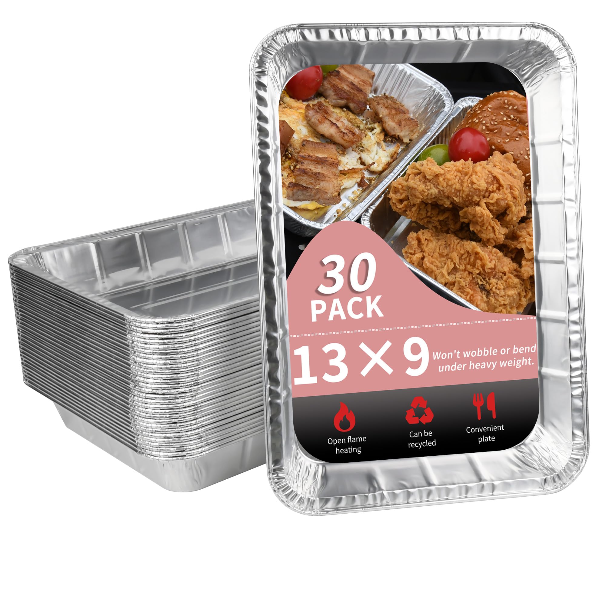 Extra große Grill-Tropfpfpfanneneinlagen, 33,1 x 23,1 x 5,1 cm, Aluminiumfolie, Fettauffangbehälter für große Raucher, Einweg-Tablett, 30 Stück
