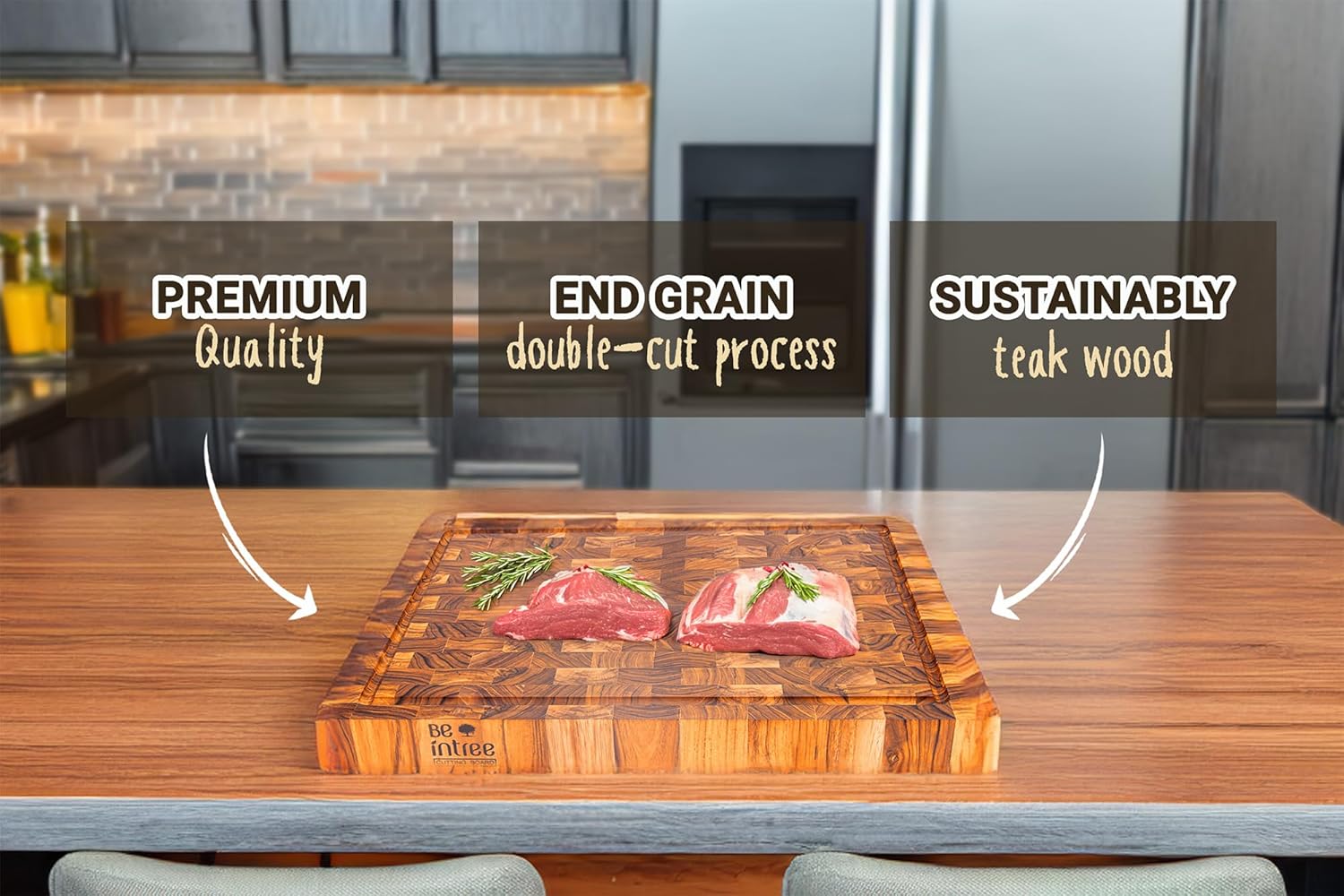 Premium Teak Wood Butcher Block Cutting Board Set - Complete Set with End Grain Board, Wood Wax & Applicator - Ideal Cutting Board Set for Home Cooks & Chefs. Improve your Cooking Experience Today